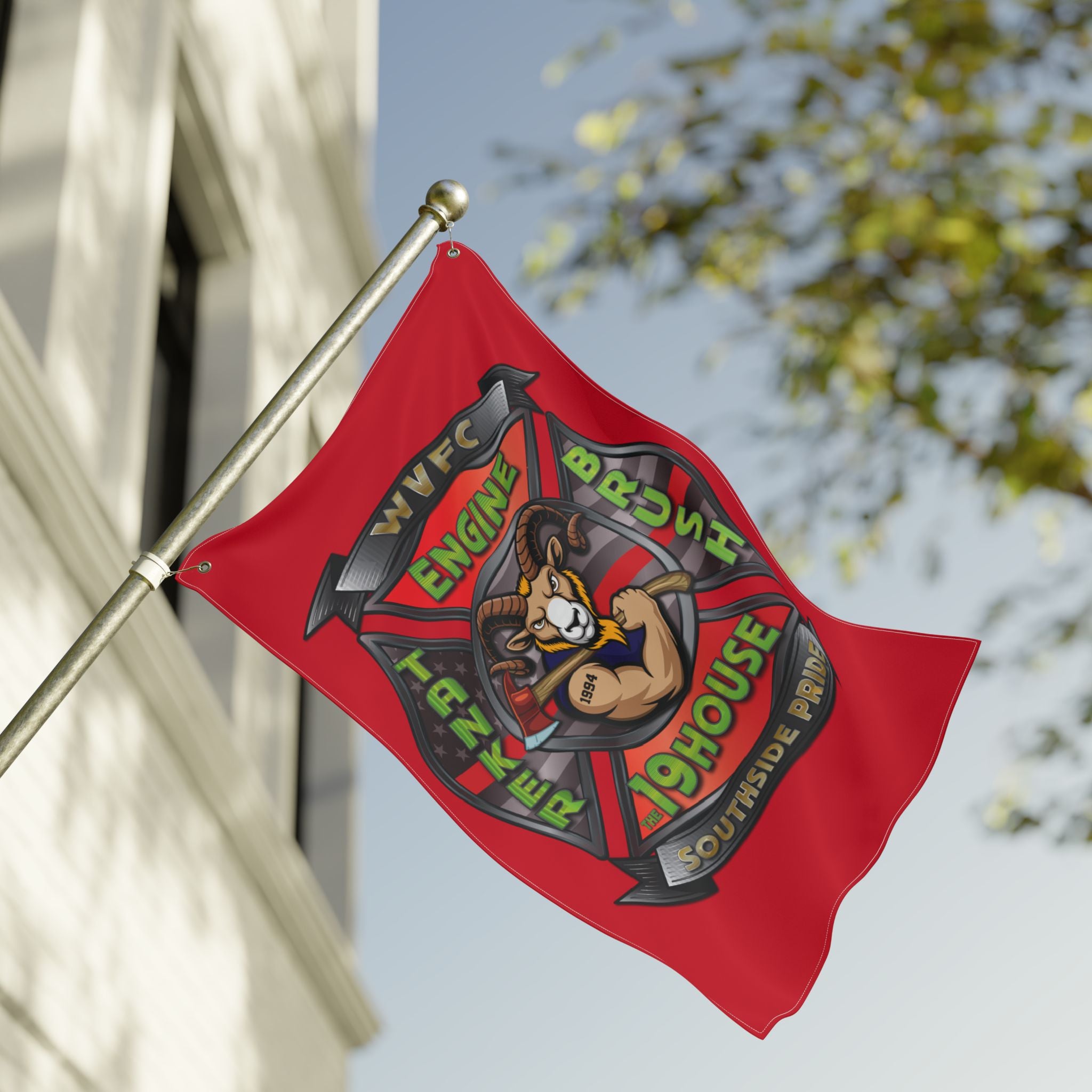 WVFC Goat Logo 2 Vertical - Red Double Sided Flag