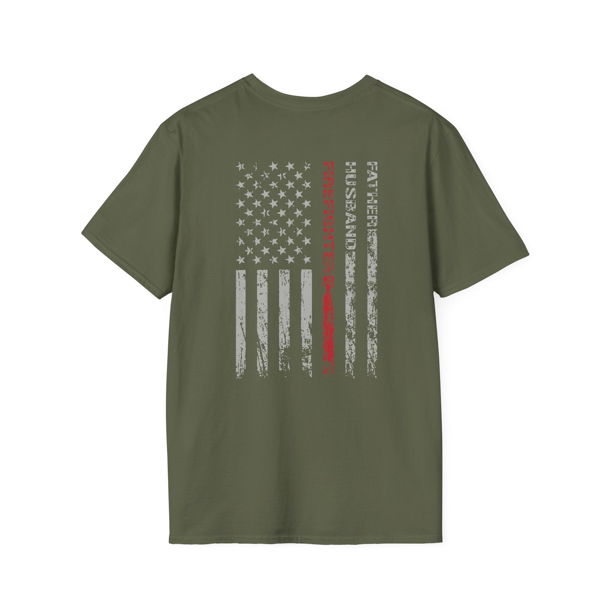 Firefighter Dad US Flag - Unisex Softstyle T-Shirt