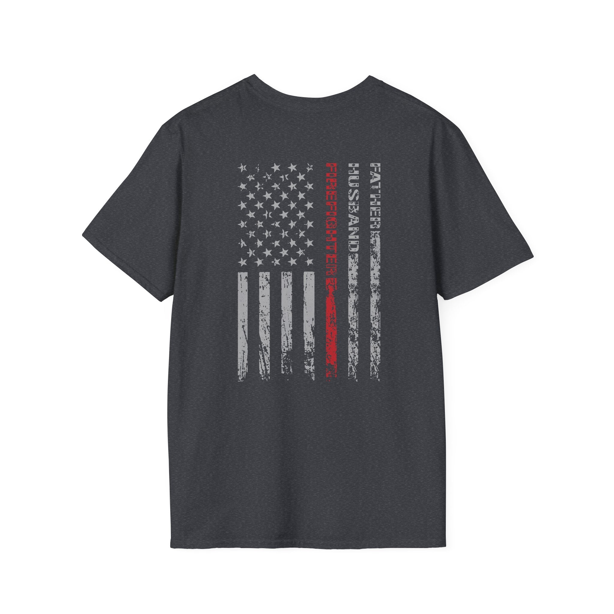 Firefighter Dad US Flag - Unisex Softstyle T-Shirt