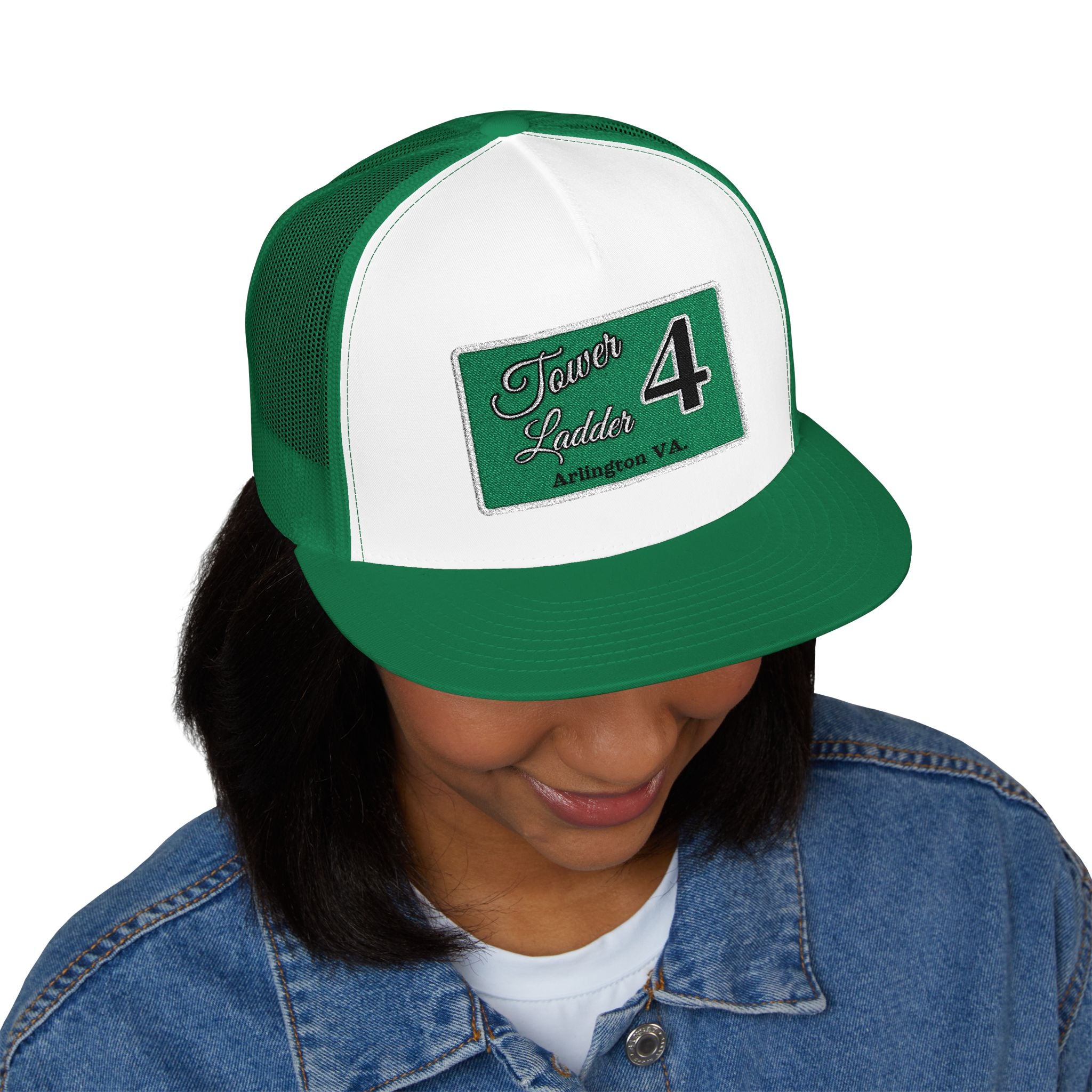 Arlington Tower Ladder 4 white border - 5 Panel Trucker Cap (Embroidery)