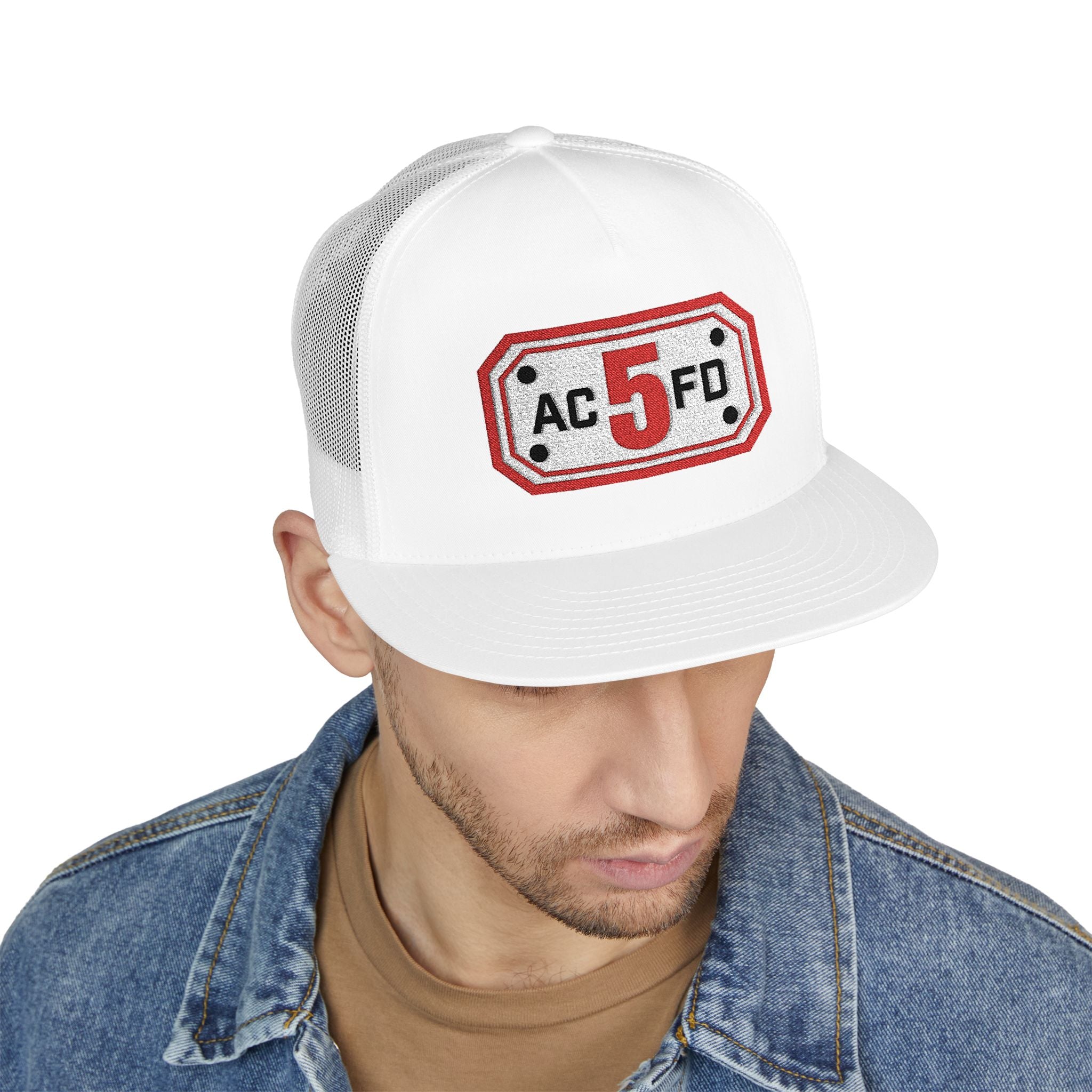 Arlington Engine 5 (requested different style hat) - 5 Panel Trucker Cap (Embroidery)