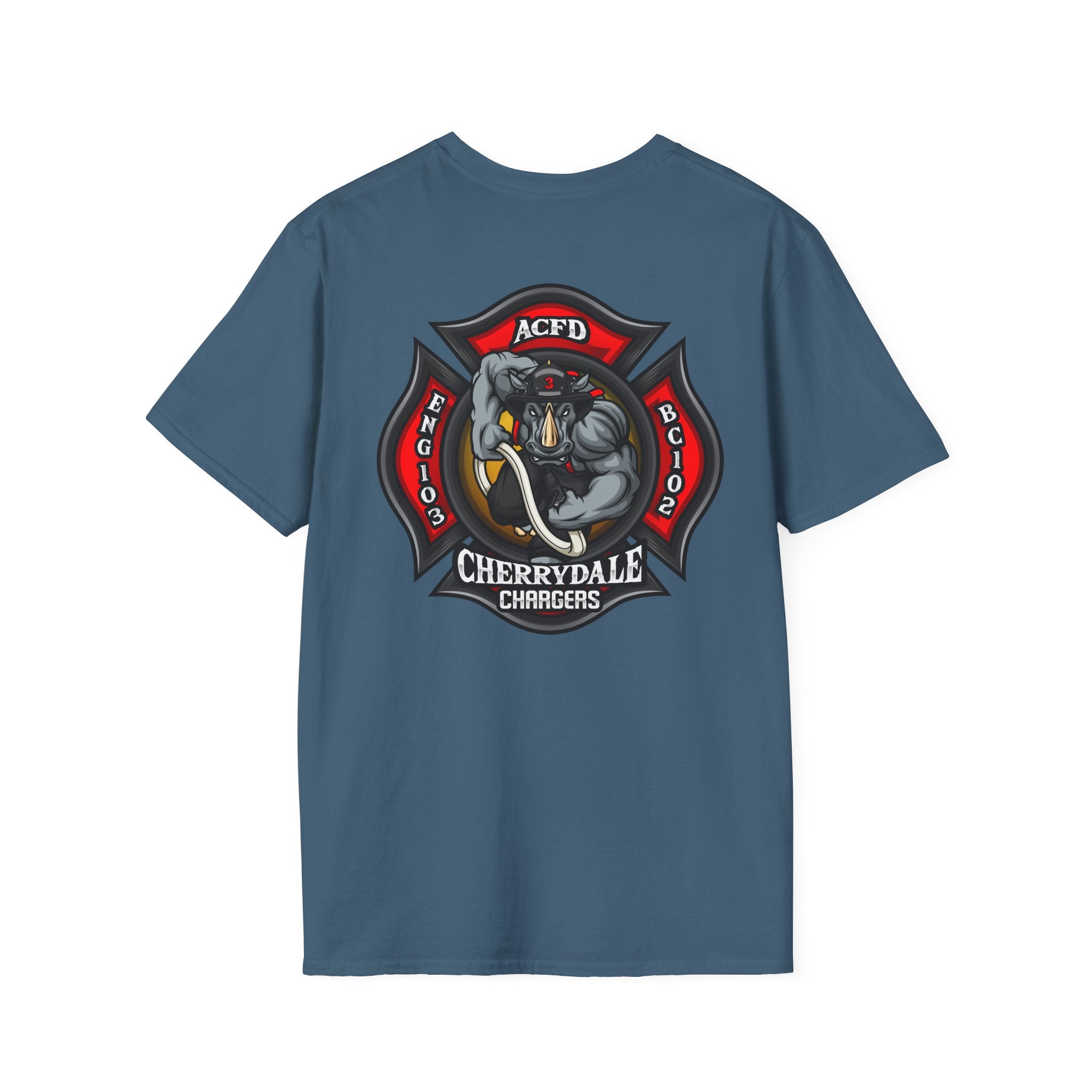 Station 3 front / Rhino back Logo - Gildan Soft Cotton Softstyle T-Shirt