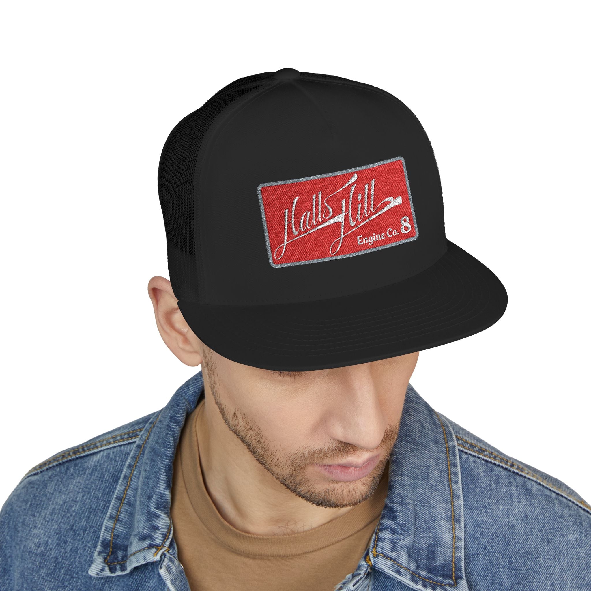 Arlington Halls Hill Engine 8 (requested different style hat) - 5 Panel Trucker Cap (Embroidery)
