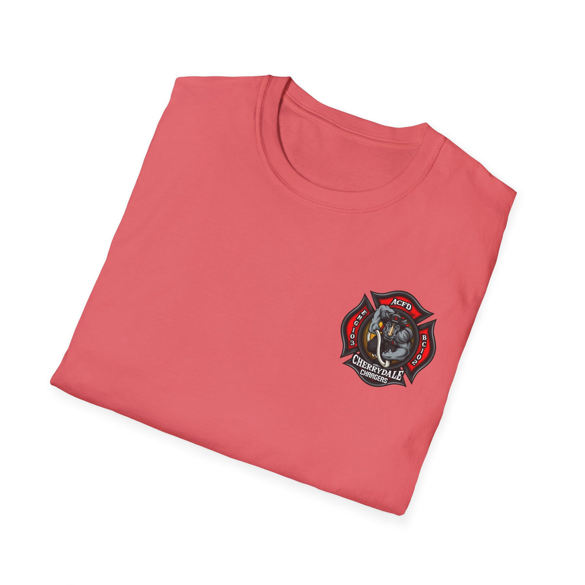 Station 3 Rhino Logo Firefighter Back - Gildan Soft Cotton Softstyle T-Shirt