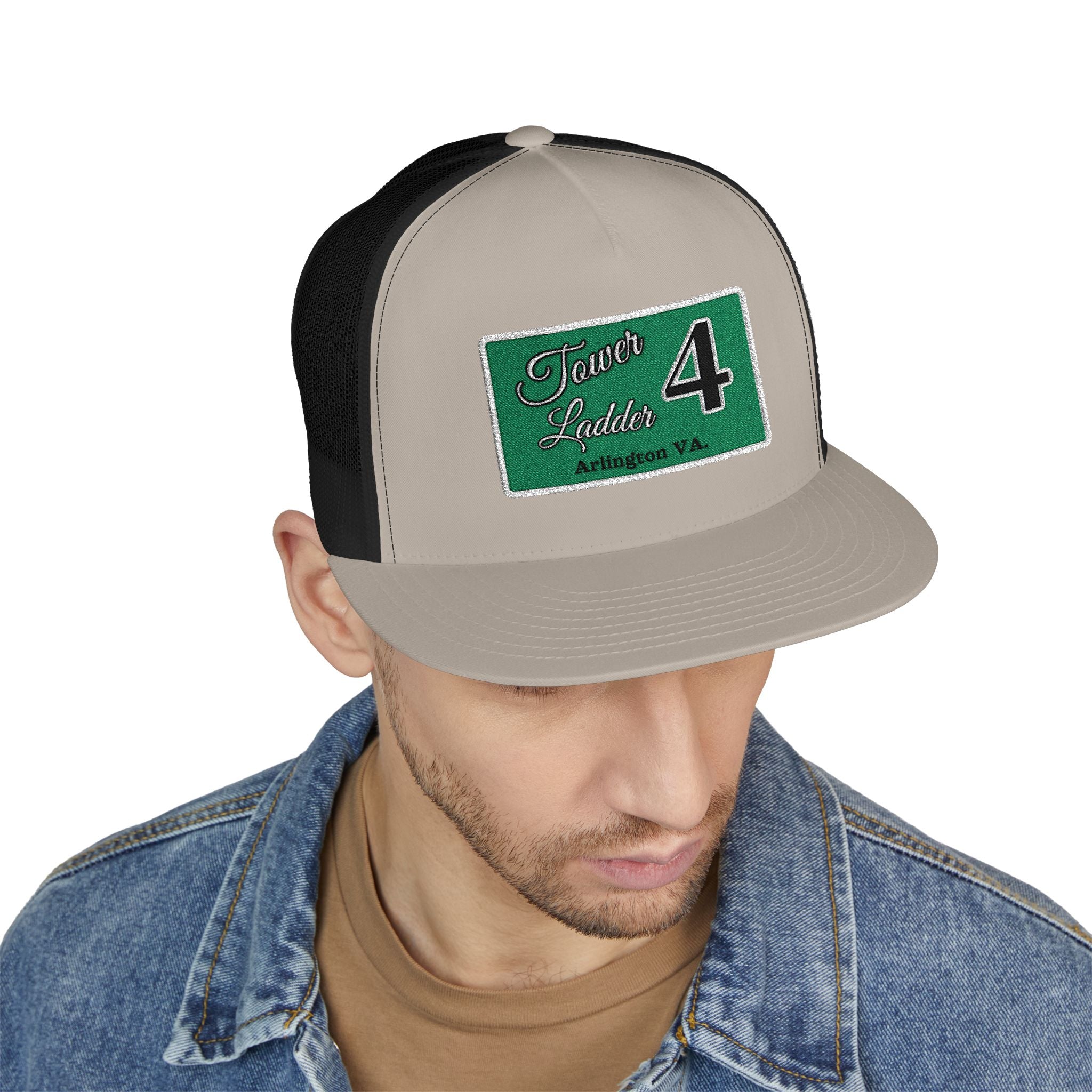 Arlington Tower Ladder 4 white border - 5 Panel Trucker Cap (Embroidery)
