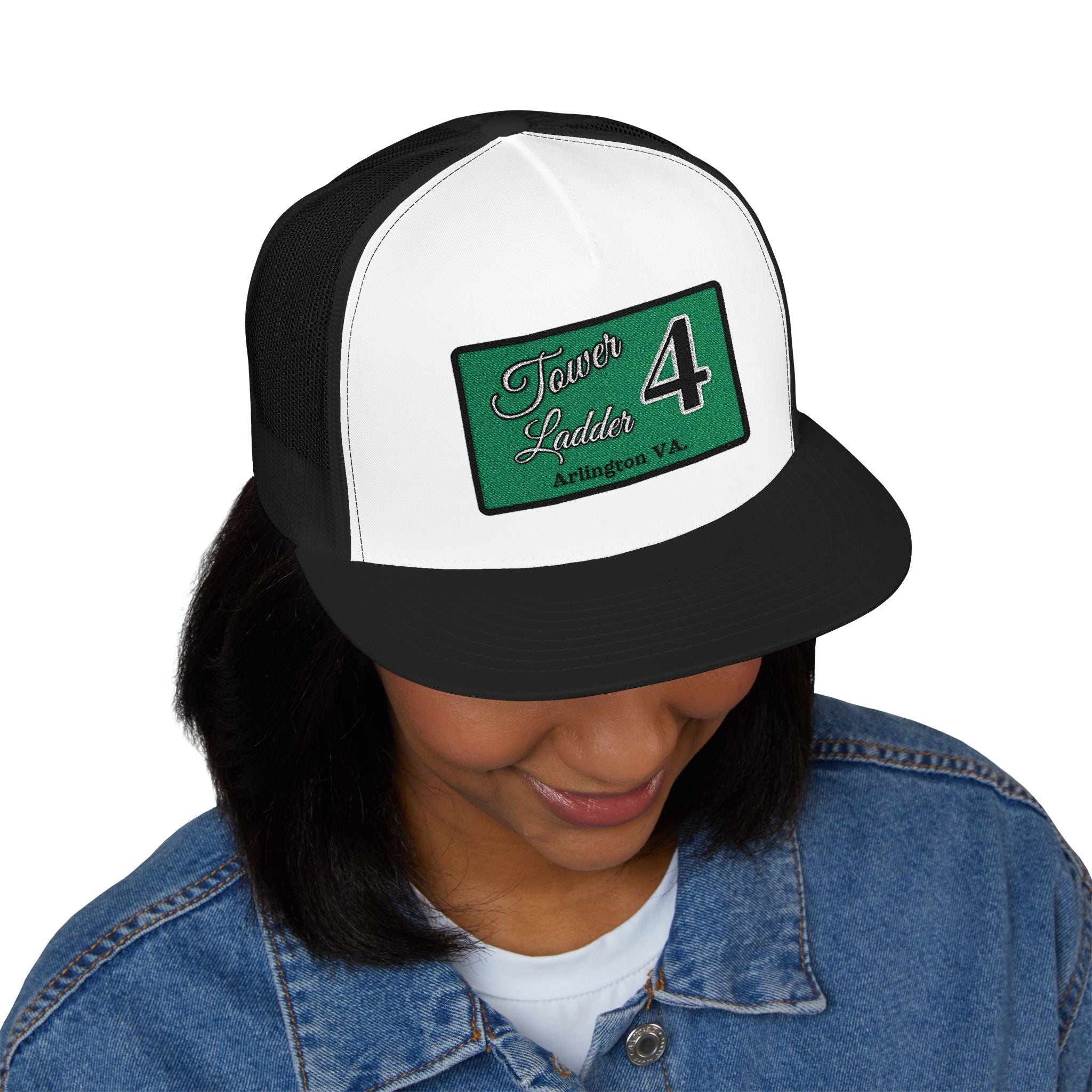 Arlington Tower Ladder 4 Black border - 5 Panel Trucker Cap (Embroidery)