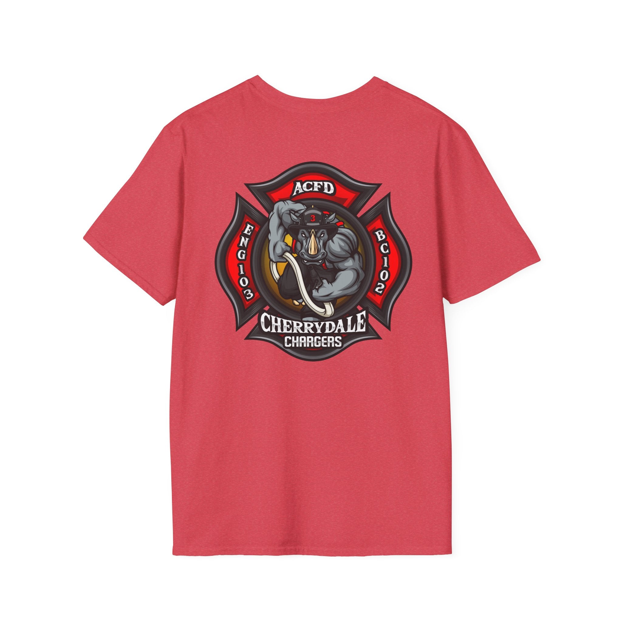 Station 3 front / Rhino back Logo - Gildan Soft Cotton Softstyle T-Shirt