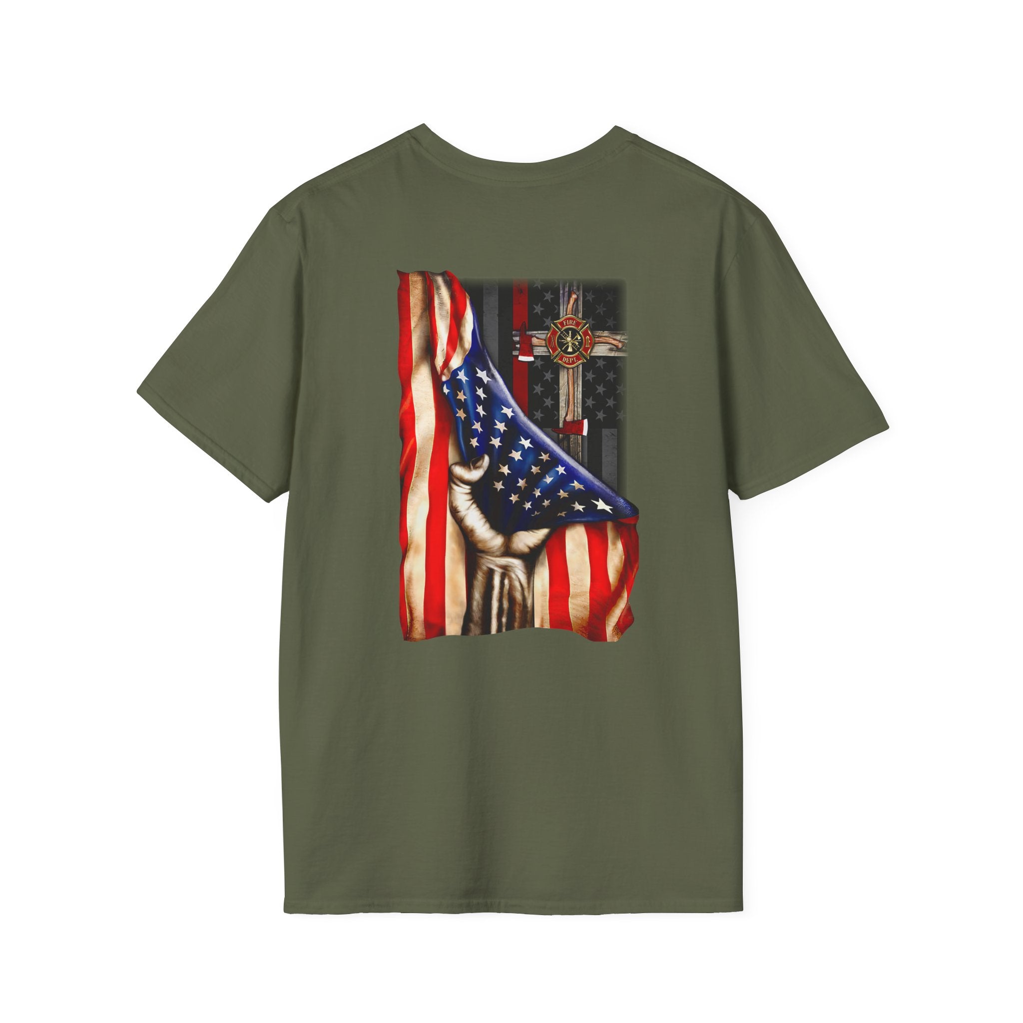 Firefighter US Flag Christian - Unisex Softstyle T-Shirt
