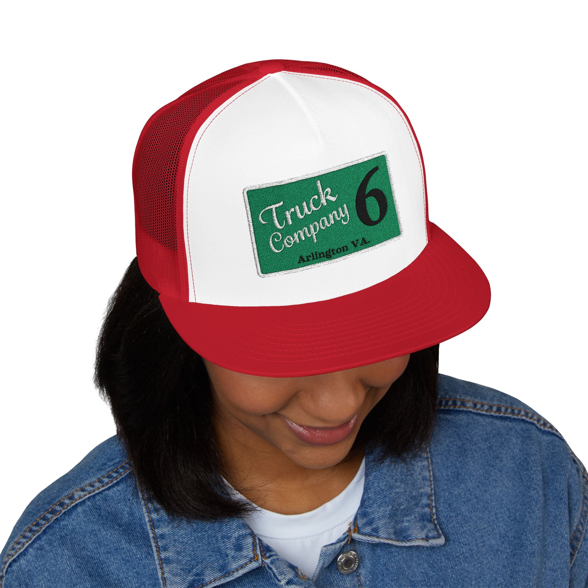 Arlington Truck Company 6 white border - 5 Panel Trucker Cap (Embroidery)