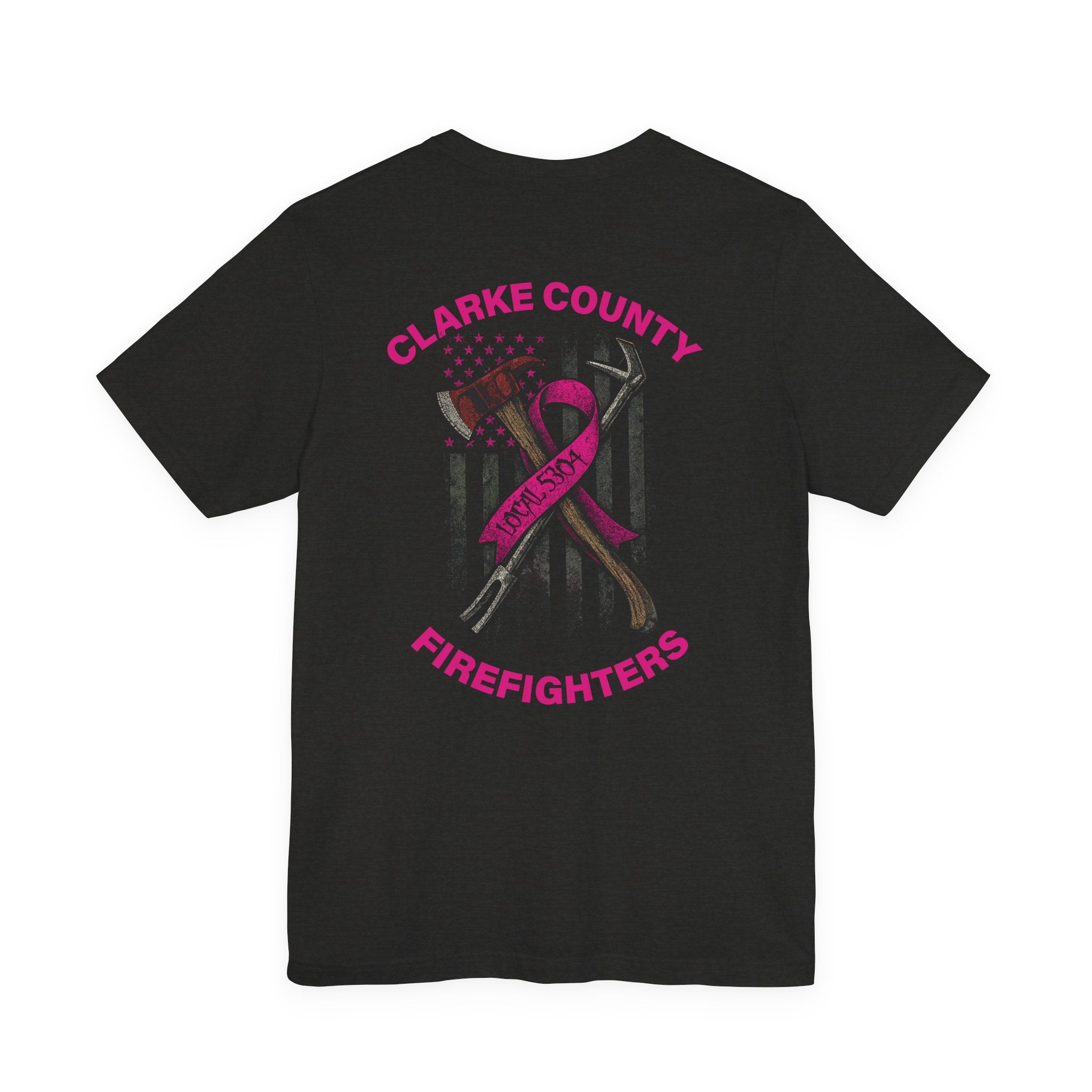 Clarke County Fire Breast Cancer Dark Shirt (Portion of Proceeds go to Local 5304) - Bella+Canvas Soft Jersey Cotton Unisex Tee