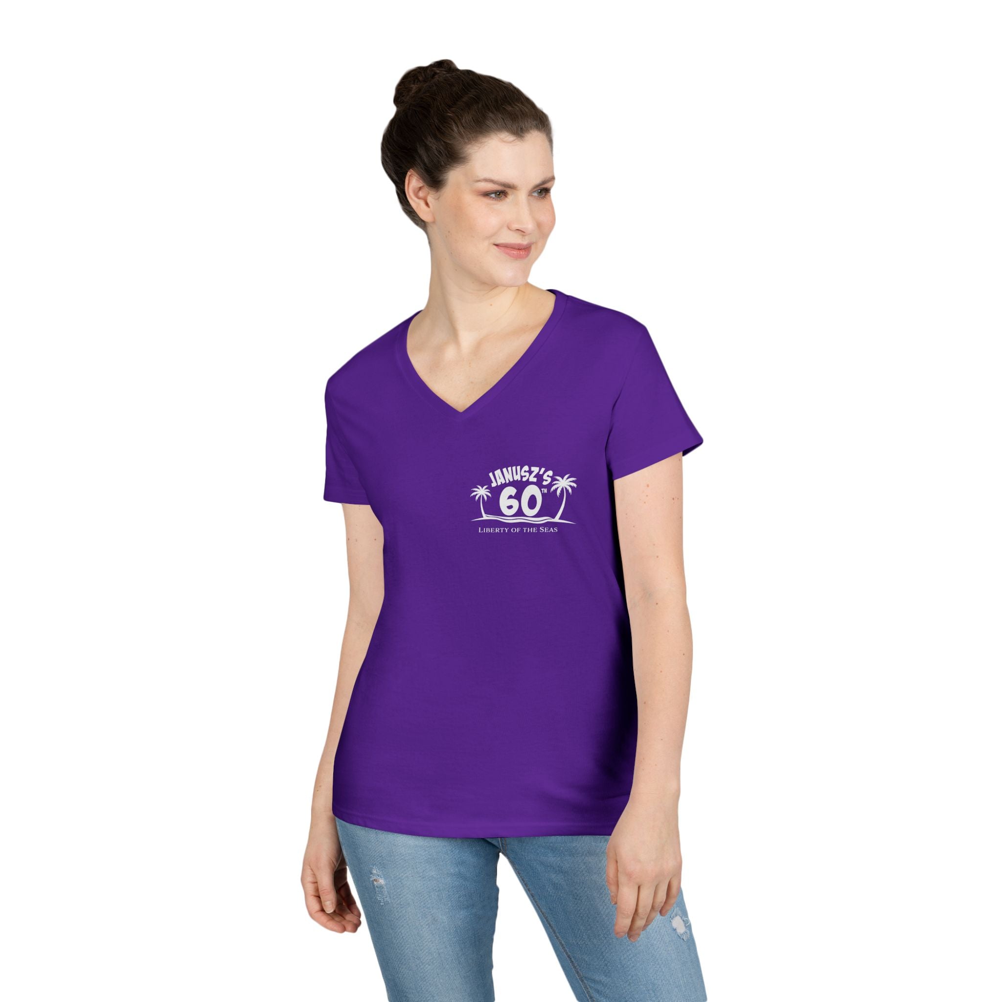 Renee Family Cruise White - Ladies' Cotton V-Neck T-Shirt