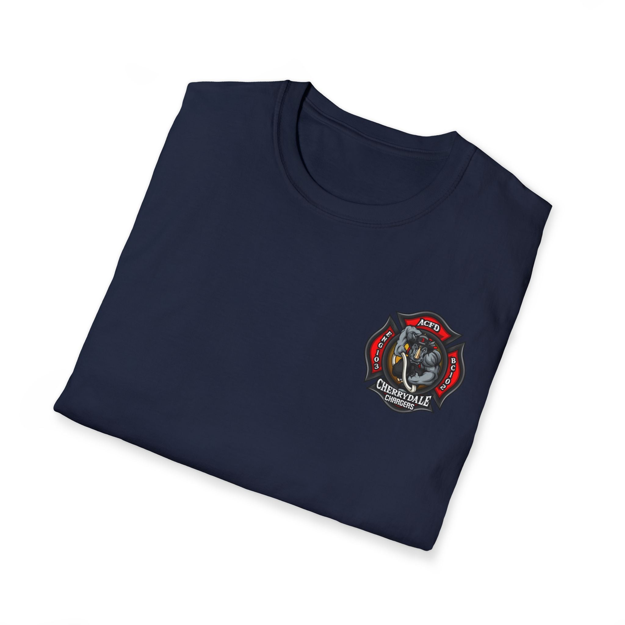 Station 3 Rhino Logo Firefighter Back - Gildan Soft Cotton Softstyle T-Shirt