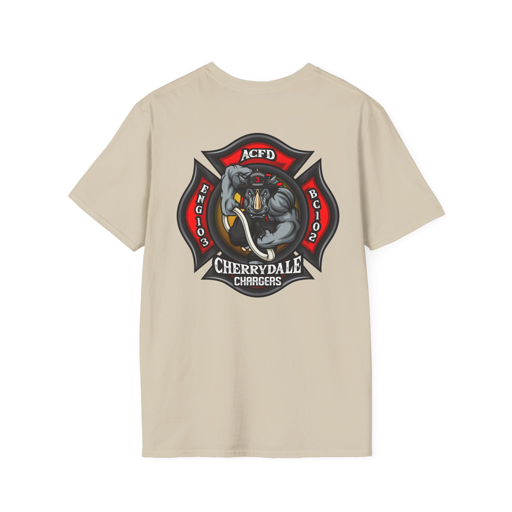 Station 3 front / Rhino back Logo - Gildan Soft Cotton Softstyle T-Shirt