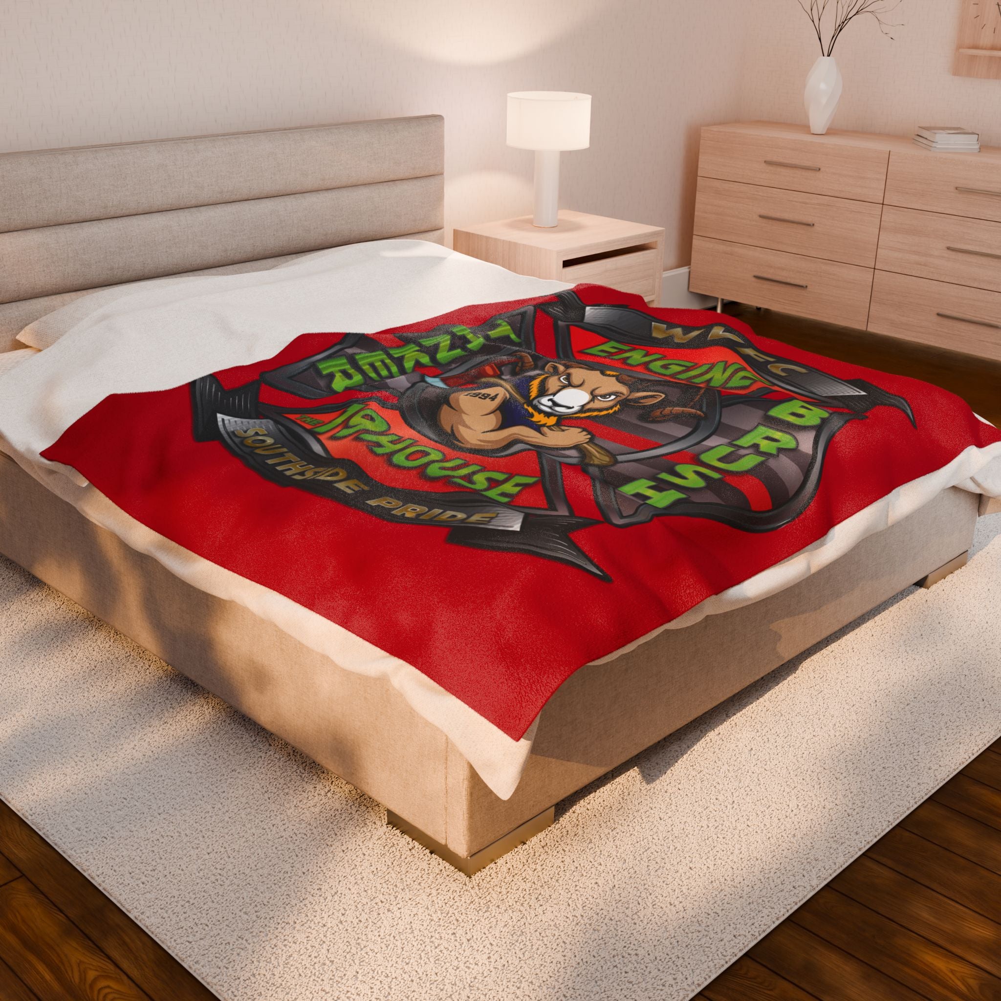WVFC Goat Logo 2 -Red Velveteen Plush Blanket