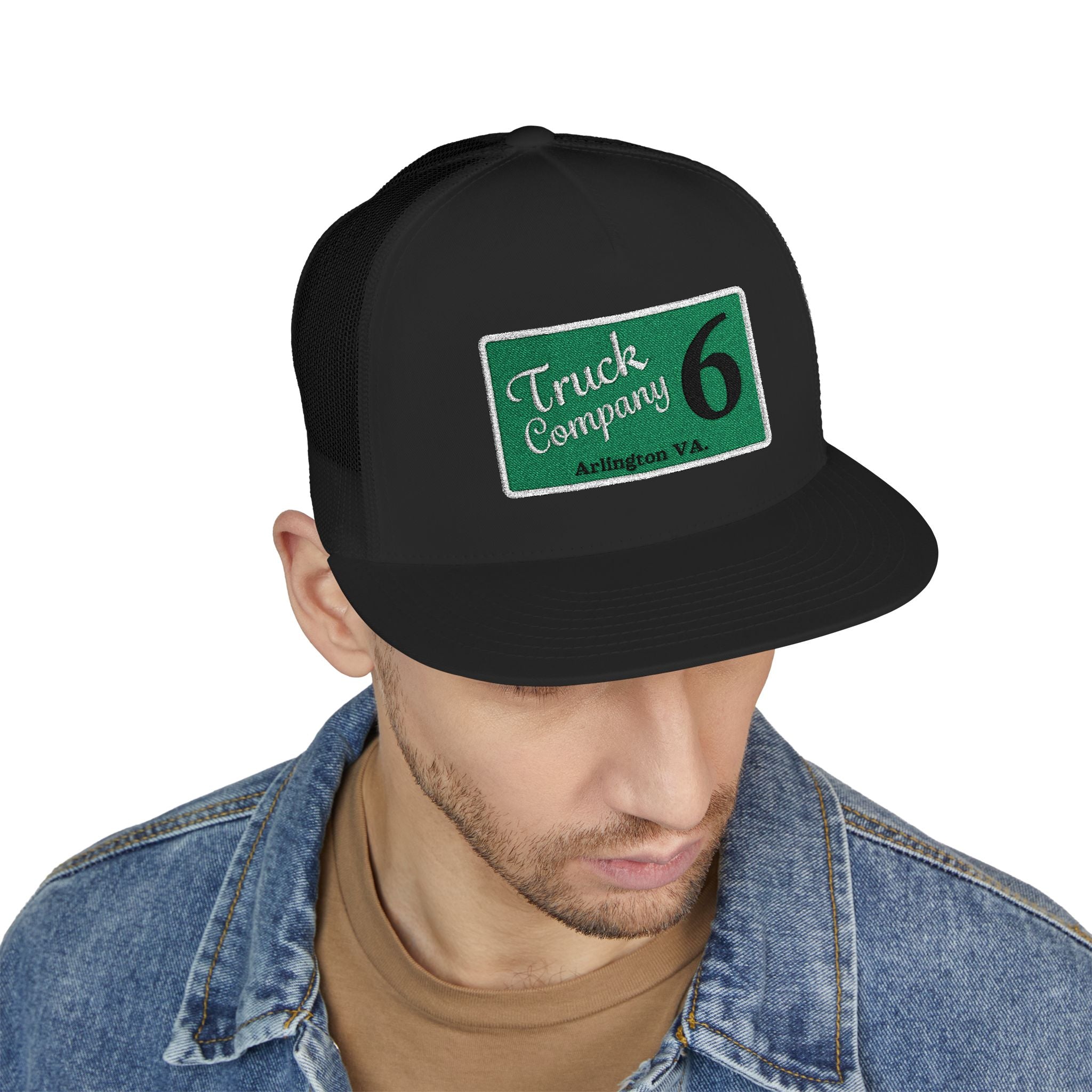 Arlington Truck Company 6 white border - 5 Panel Trucker Cap (Embroidery)