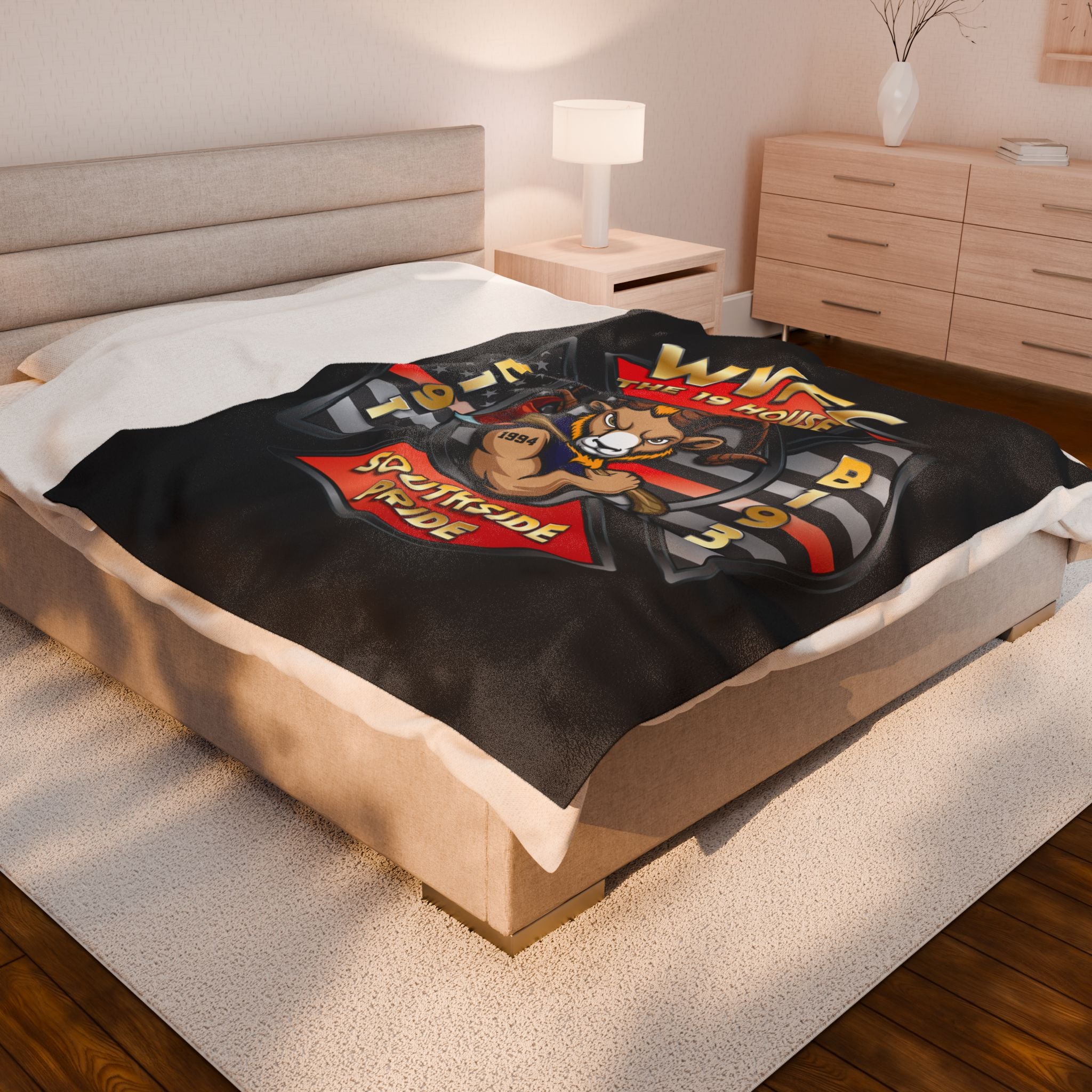 WVFC Goat Logo 1 - Black Velveteen Plush Blanket
