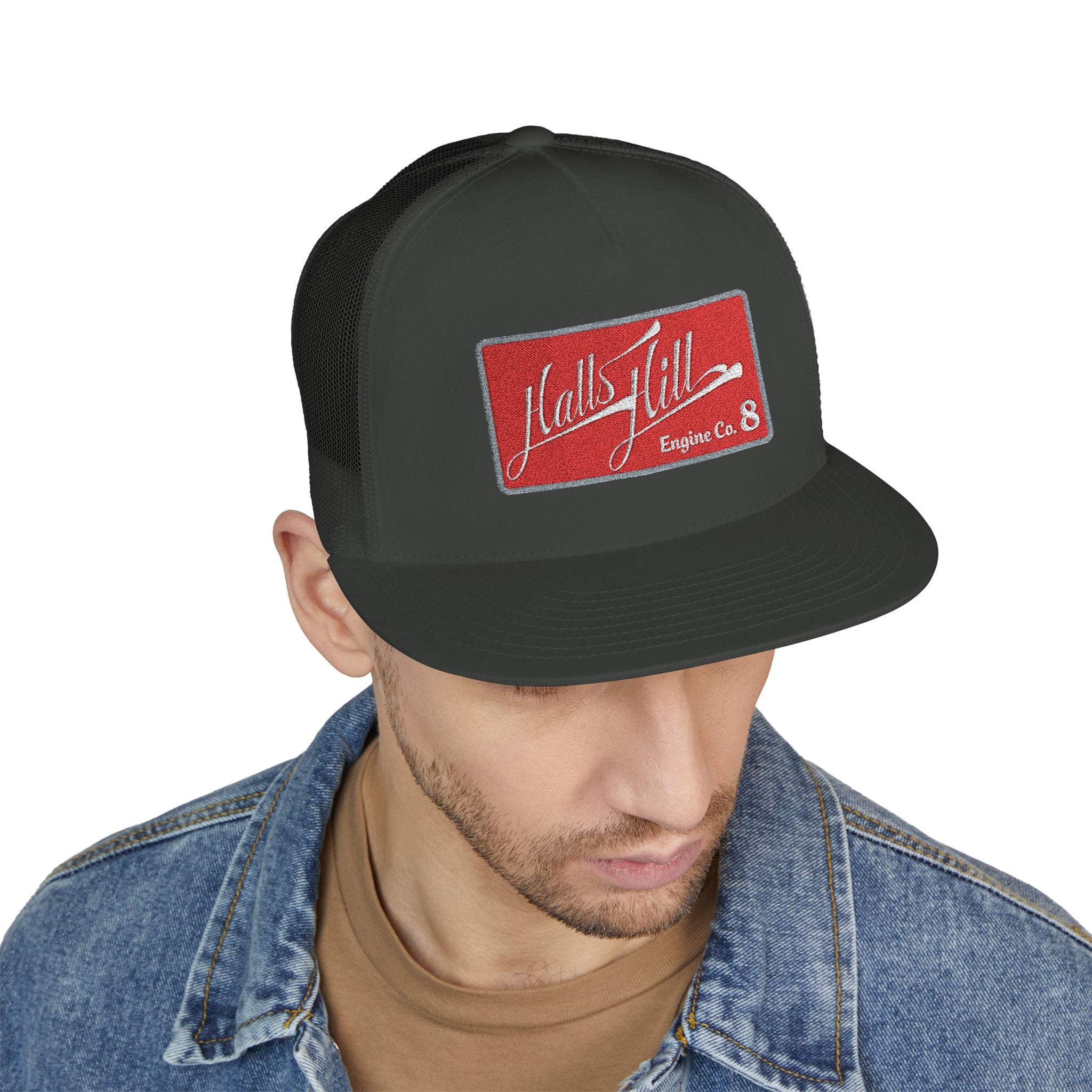 Arlington Halls Hill Engine 8 (requested different style hat) - 5 Panel Trucker Cap (Embroidery)