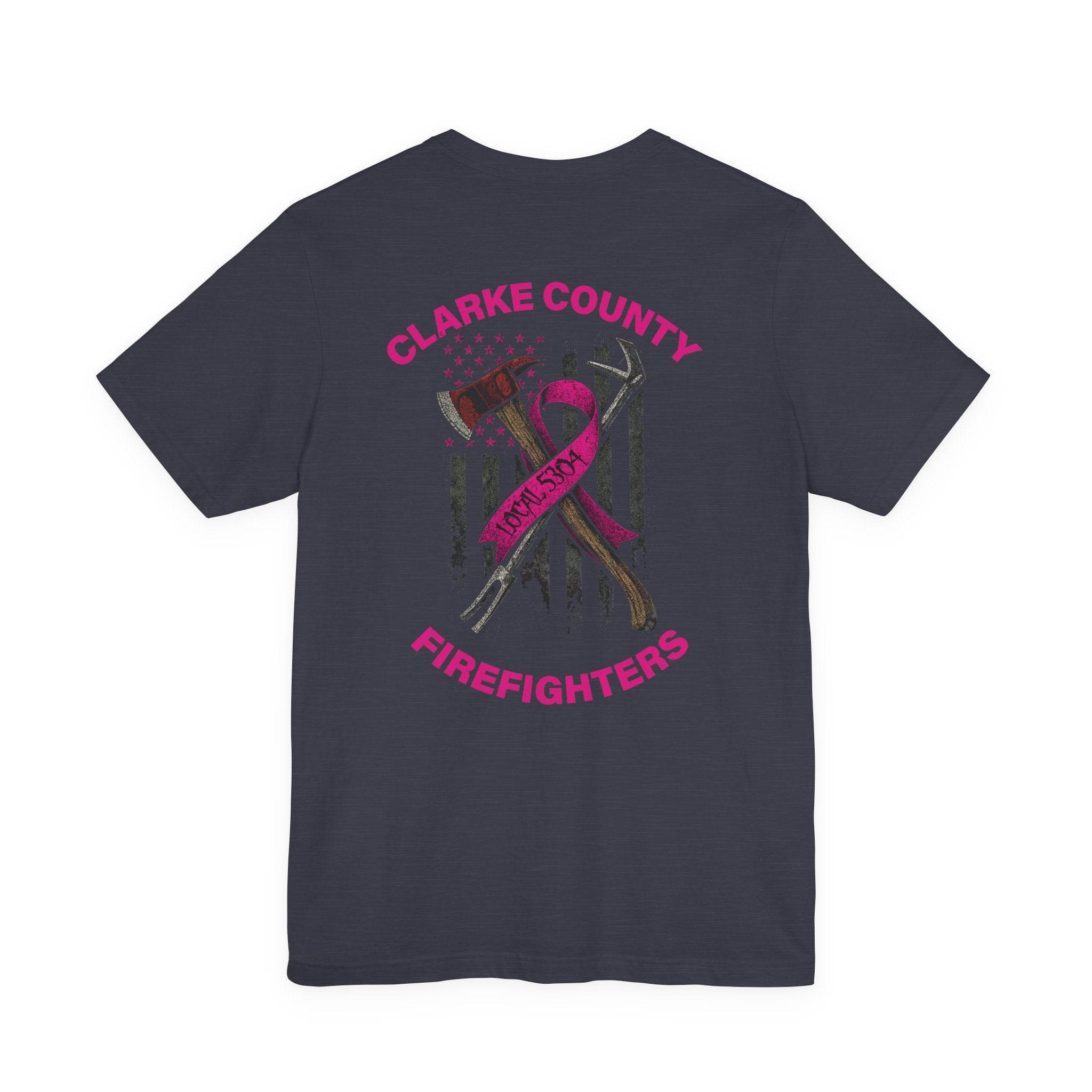Clarke County Fire Breast Cancer Dark Shirt (Portion of Proceeds go to Local 5304) - Bella+Canvas Soft Jersey Cotton Unisex Tee