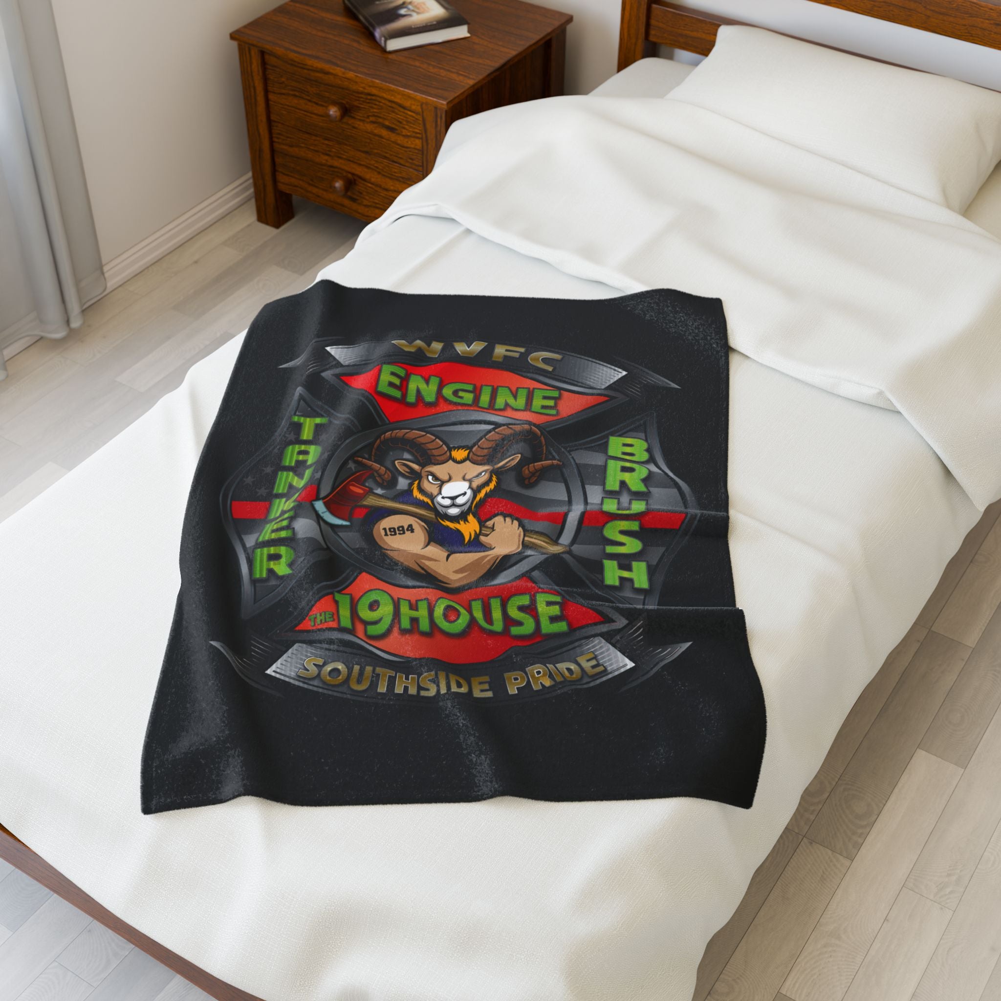 WVFC Goat Logo 2 - Black Velveteen Plush Blanket