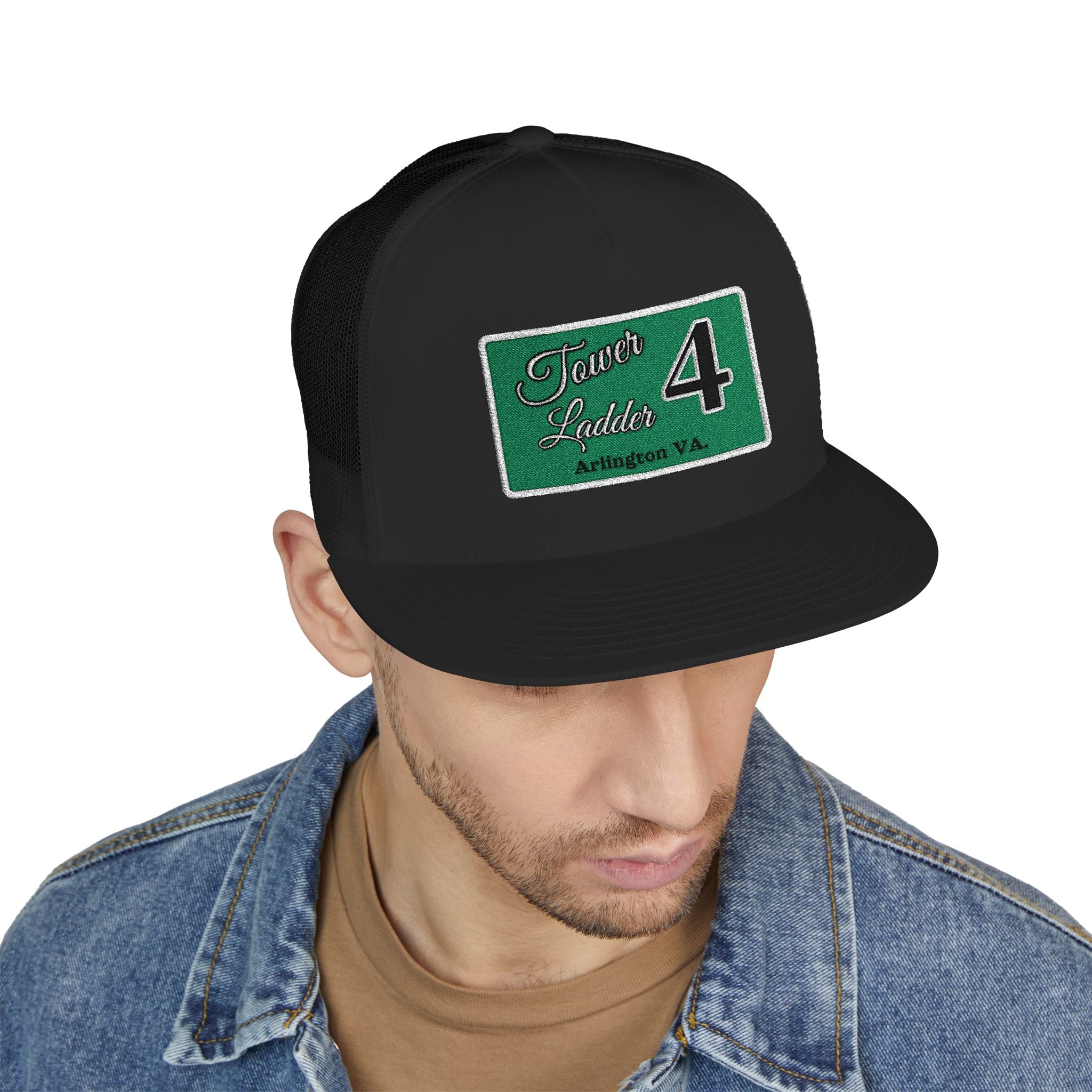 Arlington Tower Ladder 4 white border - 5 Panel Trucker Cap (Embroidery)