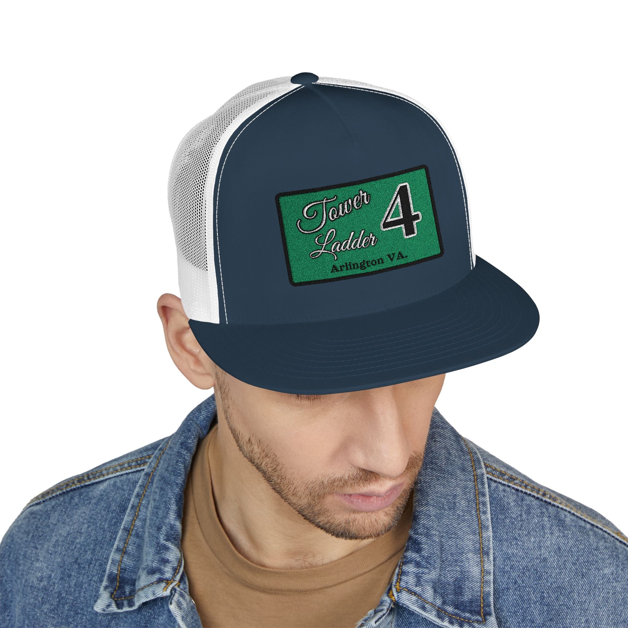 Arlington Tower Ladder 4 Black border - 5 Panel Trucker Cap (Embroidery)
