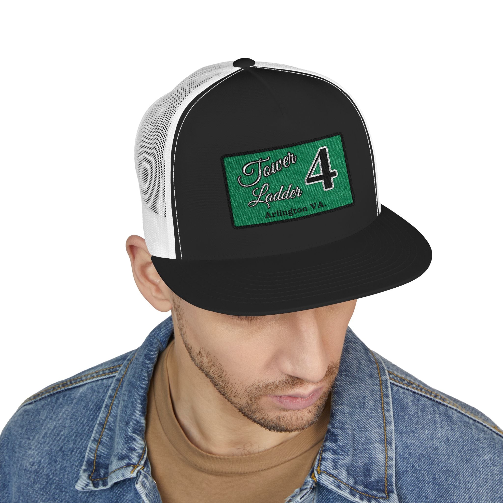 Arlington Tower Ladder 4 Black border - 5 Panel Trucker Cap (Embroidery)