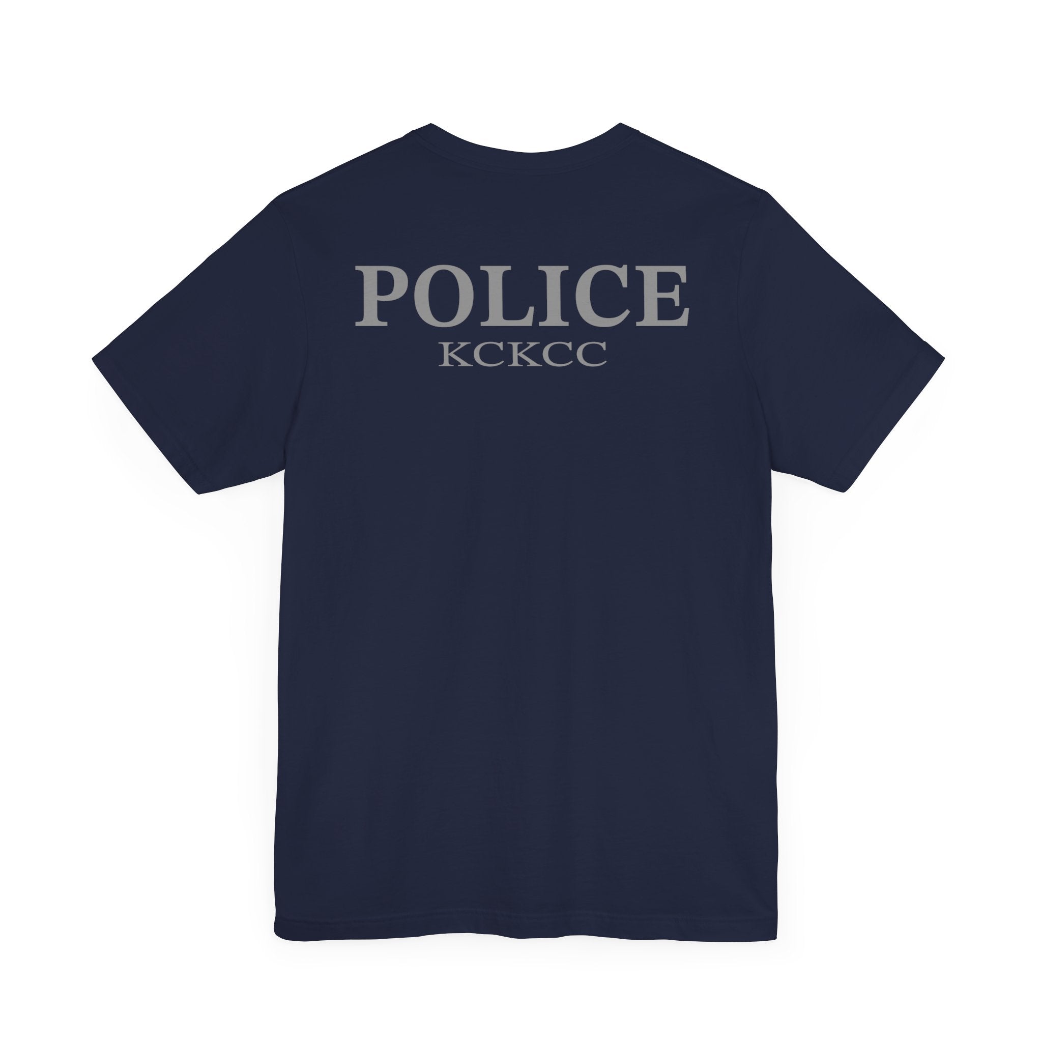KCKCC Police Patch Black & White Grey Back - Unisex Jersey Short Sleeve Tee