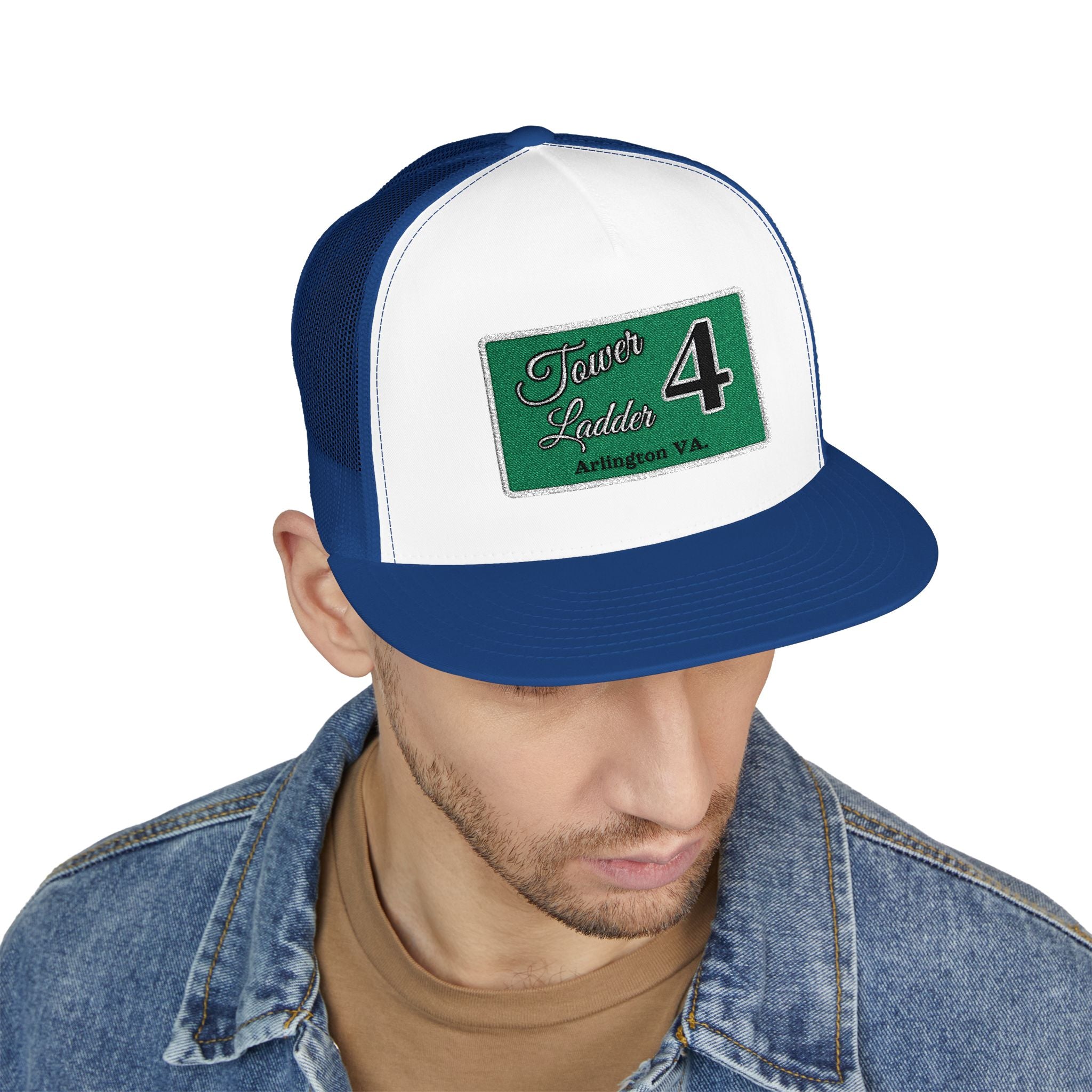 Arlington Tower Ladder 4 white border - 5 Panel Trucker Cap (Embroidery)