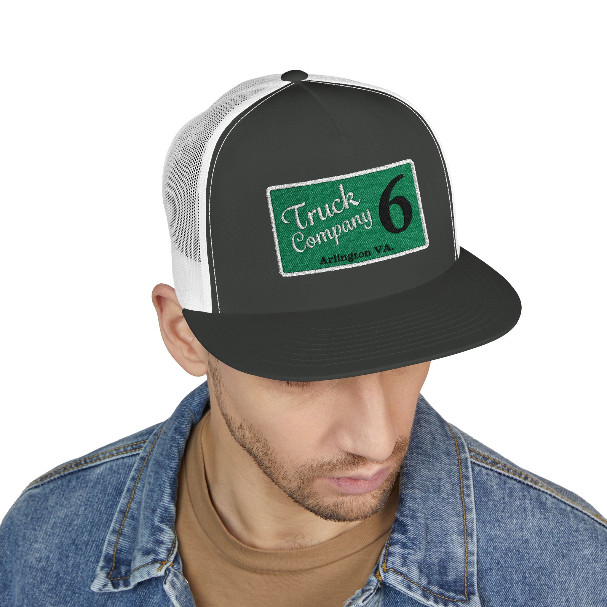 Arlington Truck Company 6 white border - 5 Panel Trucker Cap (Embroidery)