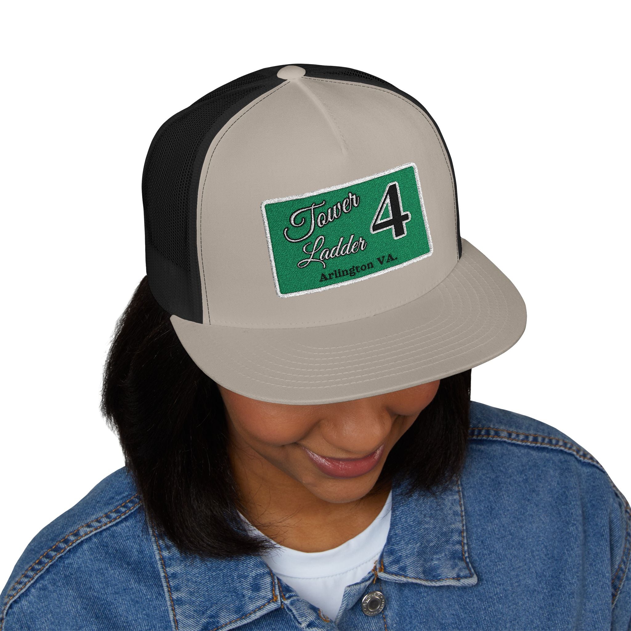 Arlington Tower Ladder 4 white border - 5 Panel Trucker Cap (Embroidery)