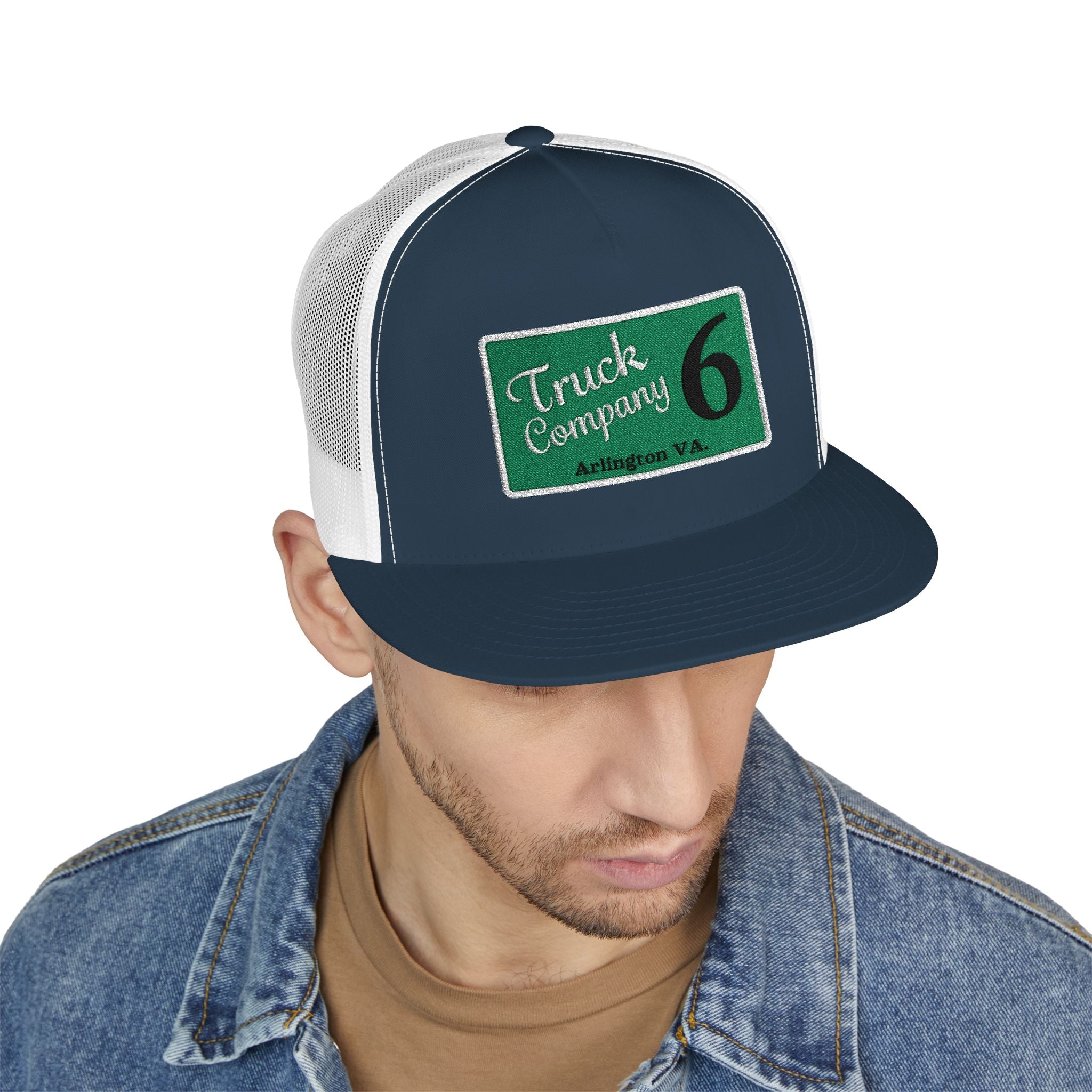 Arlington Truck Company 6 white border - 5 Panel Trucker Cap (Embroidery)