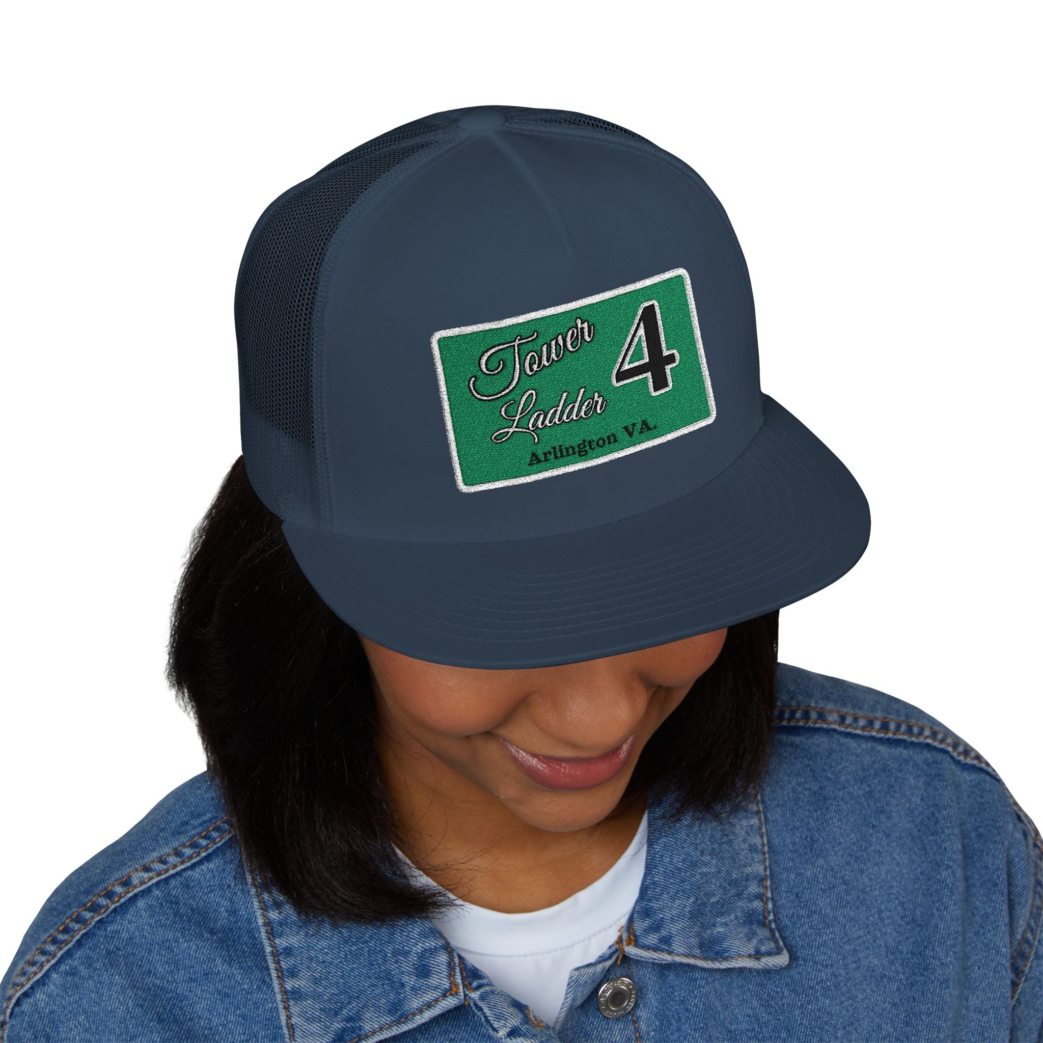 Arlington Tower Ladder 4 white border - 5 Panel Trucker Cap (Embroidery)