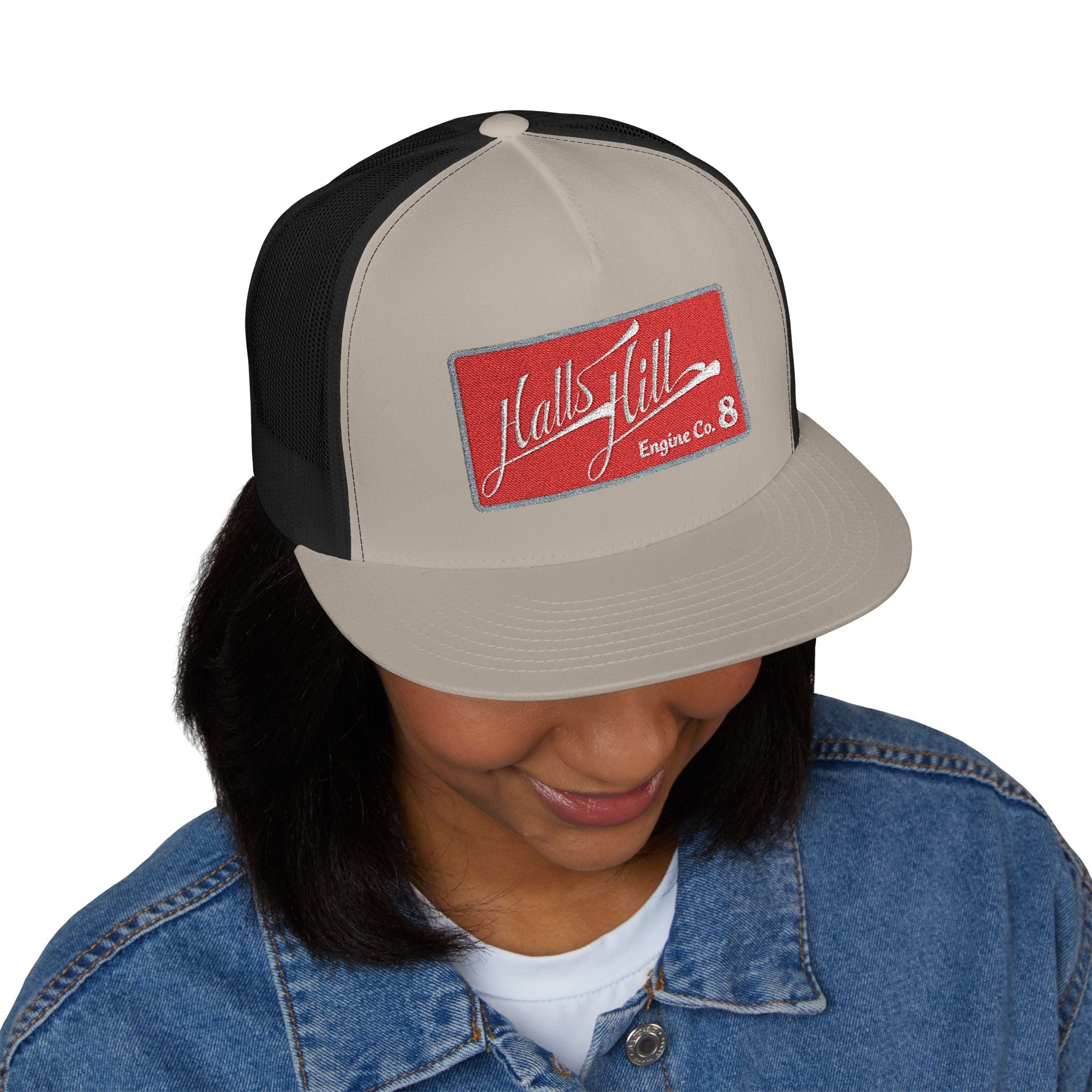 Arlington Halls Hill Engine 8 (requested different style hat) - 5 Panel Trucker Cap (Embroidery)