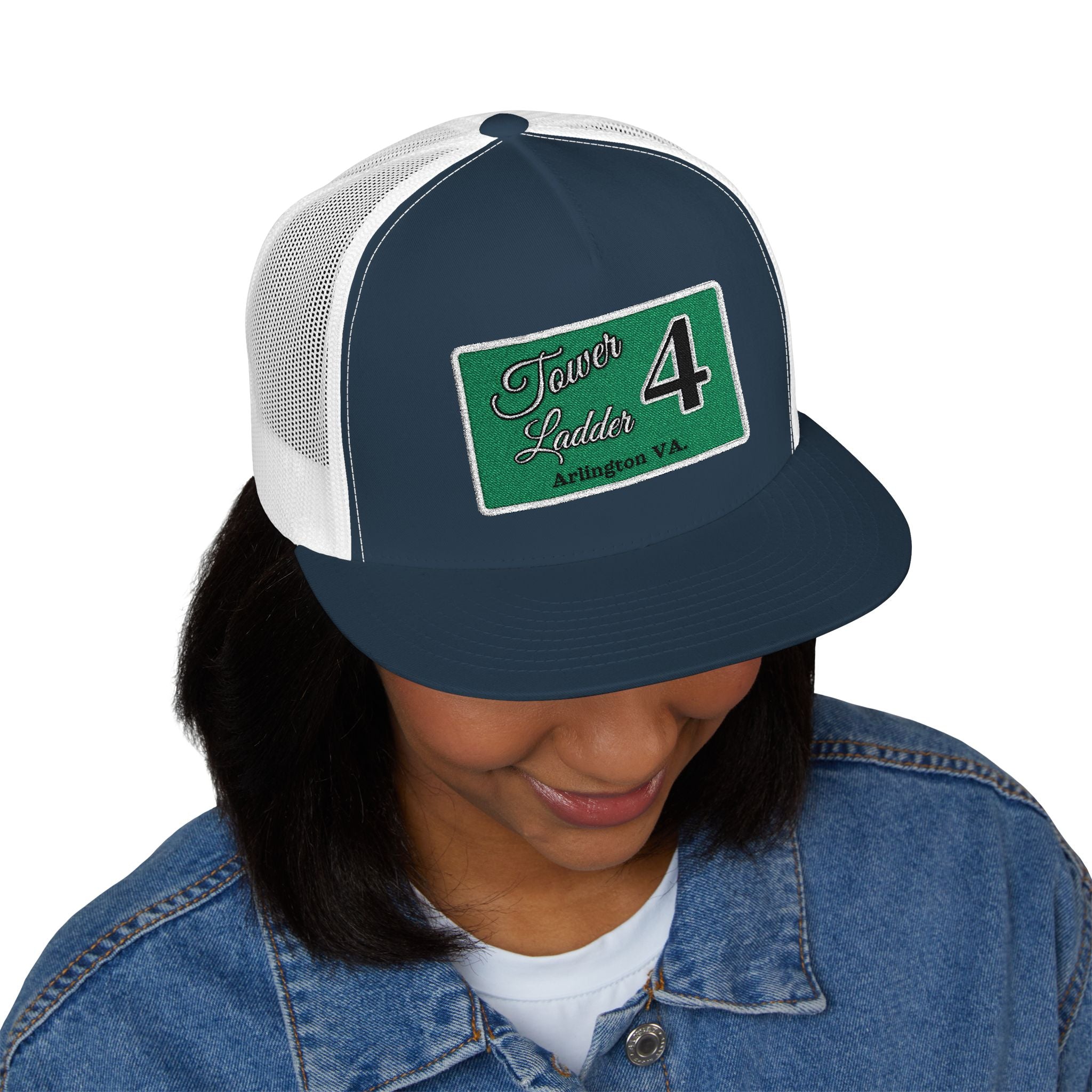 Arlington Tower Ladder 4 white border - 5 Panel Trucker Cap (Embroidery)