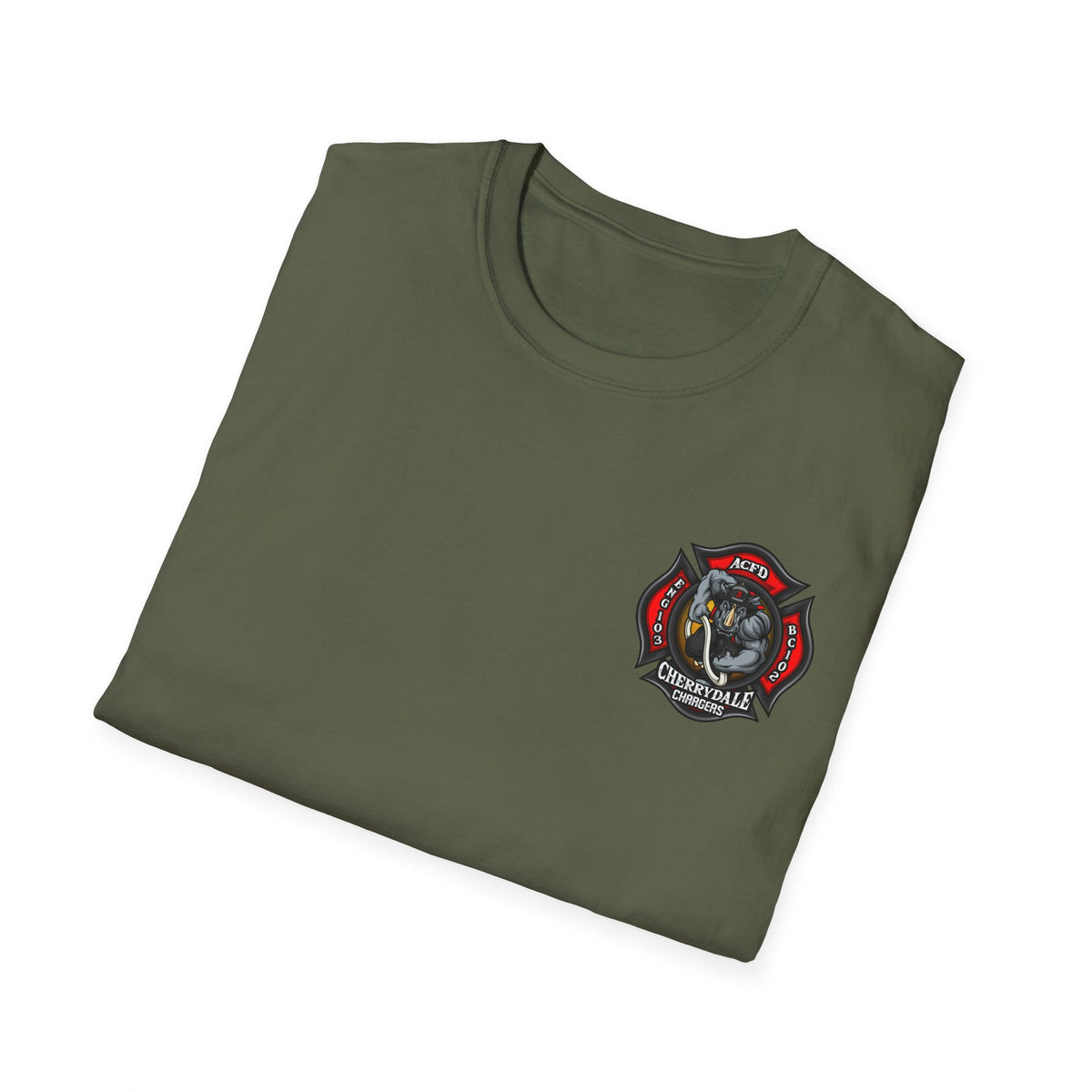 Station 3 Rhino Logo Firefighter Back - Gildan Soft Cotton Softstyle T-Shirt