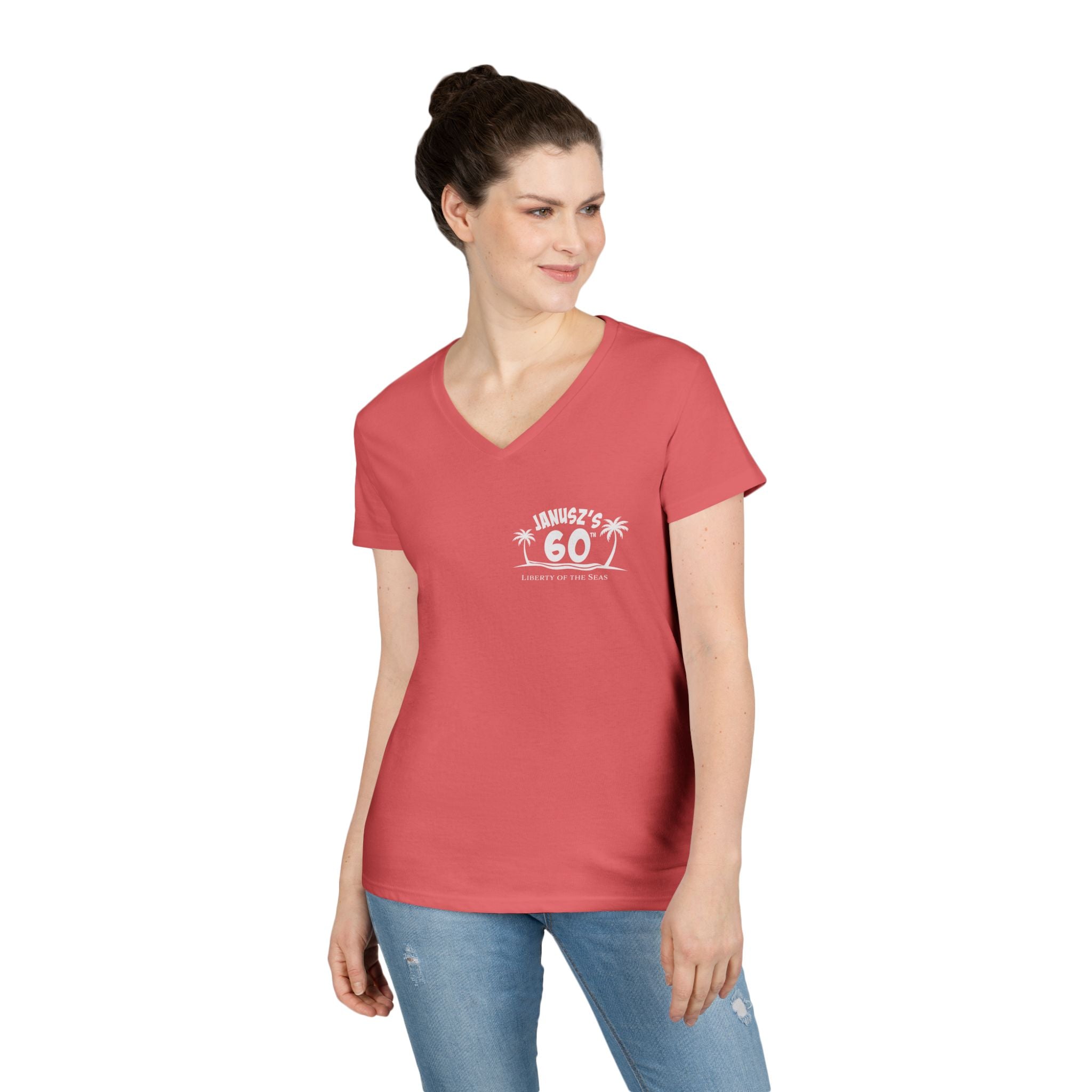 Renee Family Cruise White - Ladies' Cotton V-Neck T-Shirt