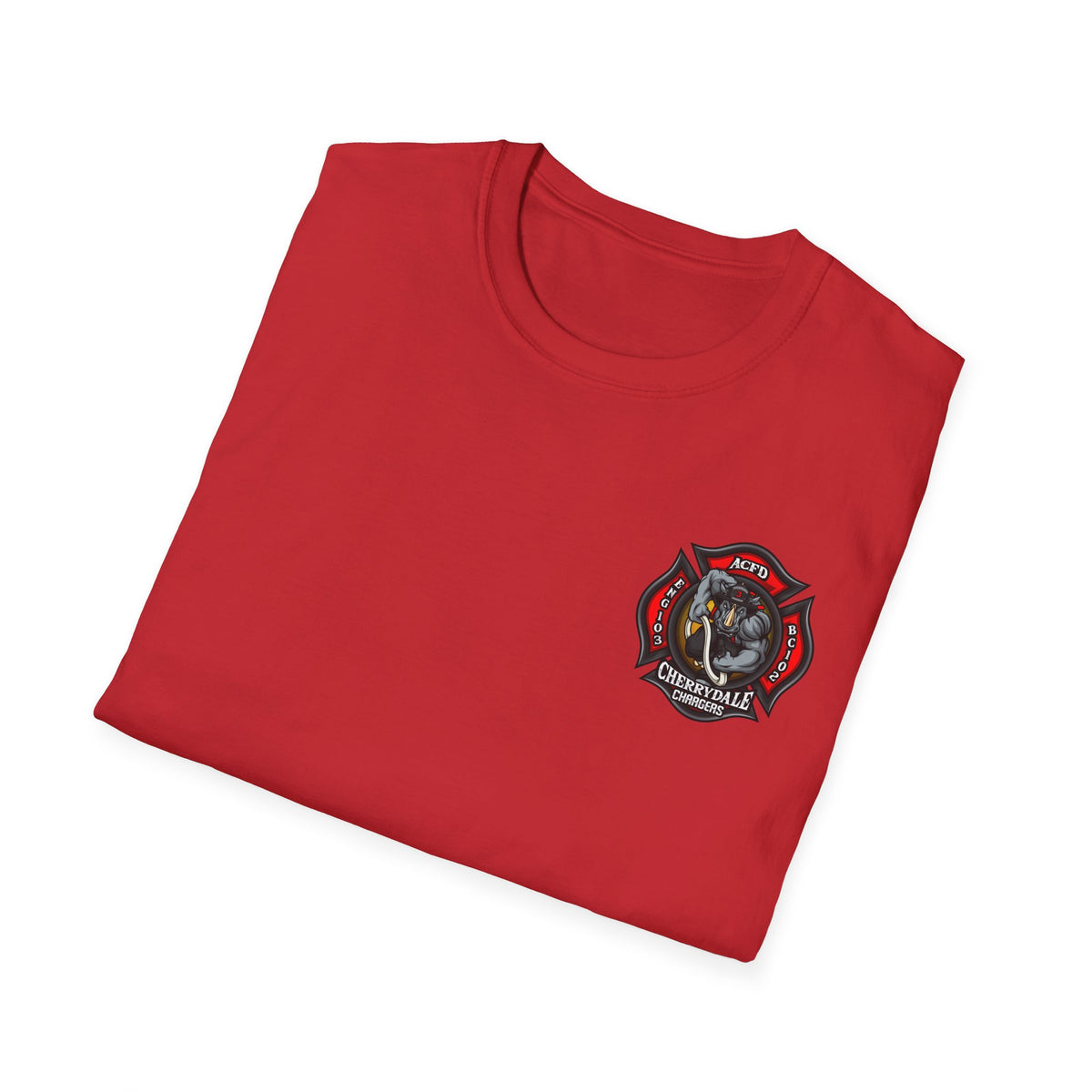 Station 3 Rhino Logo Firefighter Back - Gildan Soft Cotton Softstyle T-Shirt