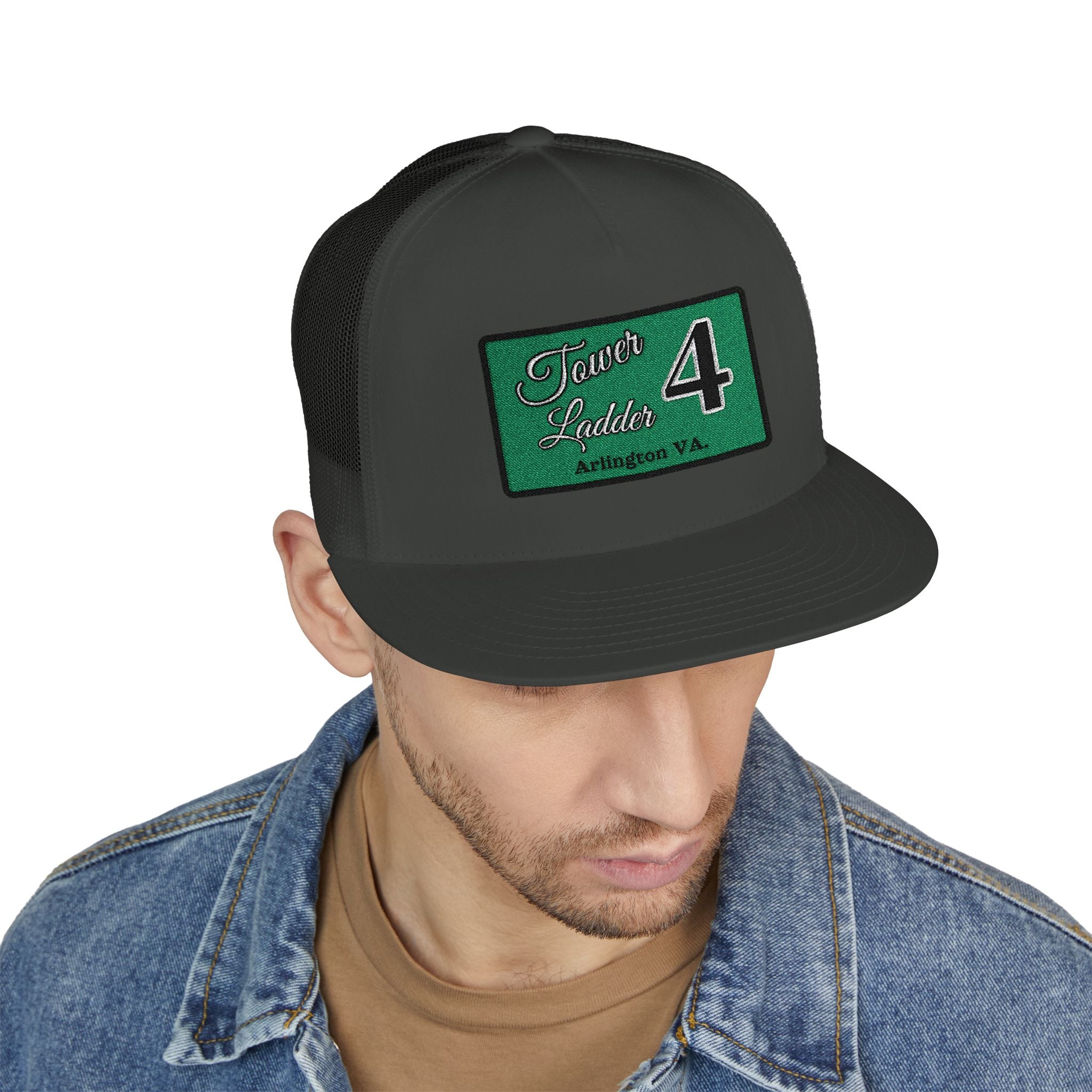 Arlington Tower Ladder 4 Black border - 5 Panel Trucker Cap (Embroidery)