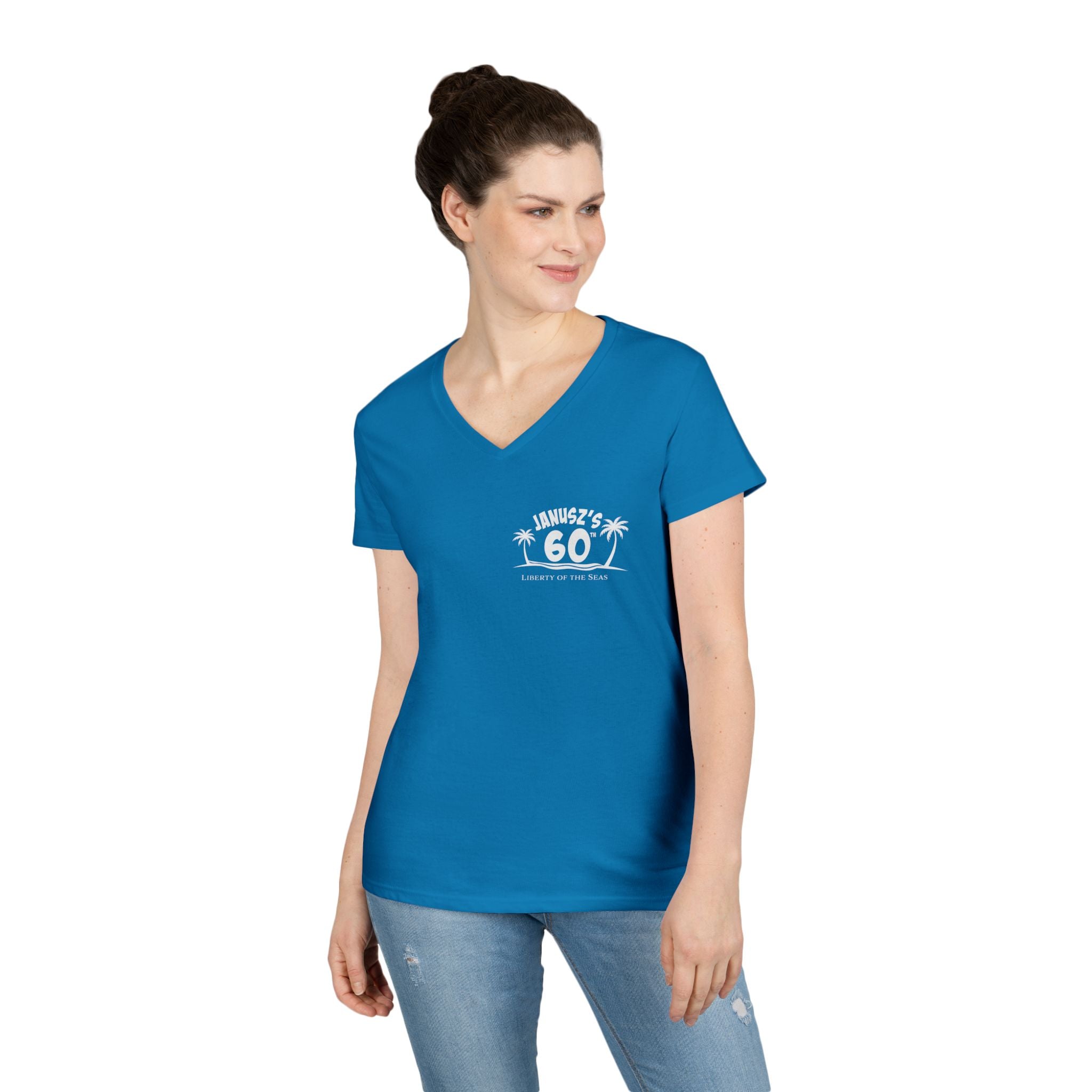 Renee Family Cruise White - Ladies' Cotton V-Neck T-Shirt
