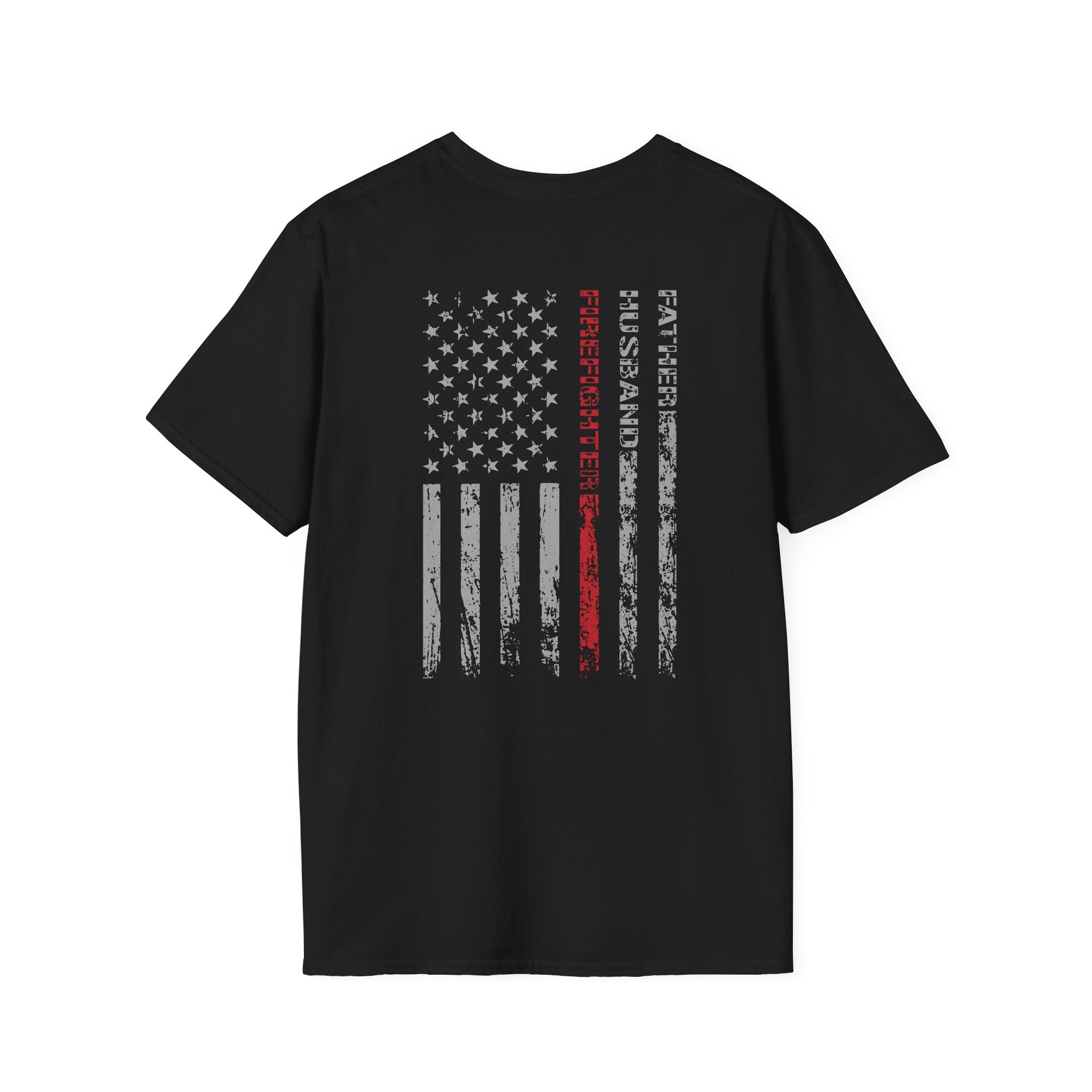 Firefighter Dad US Flag - Unisex Softstyle T-Shirt