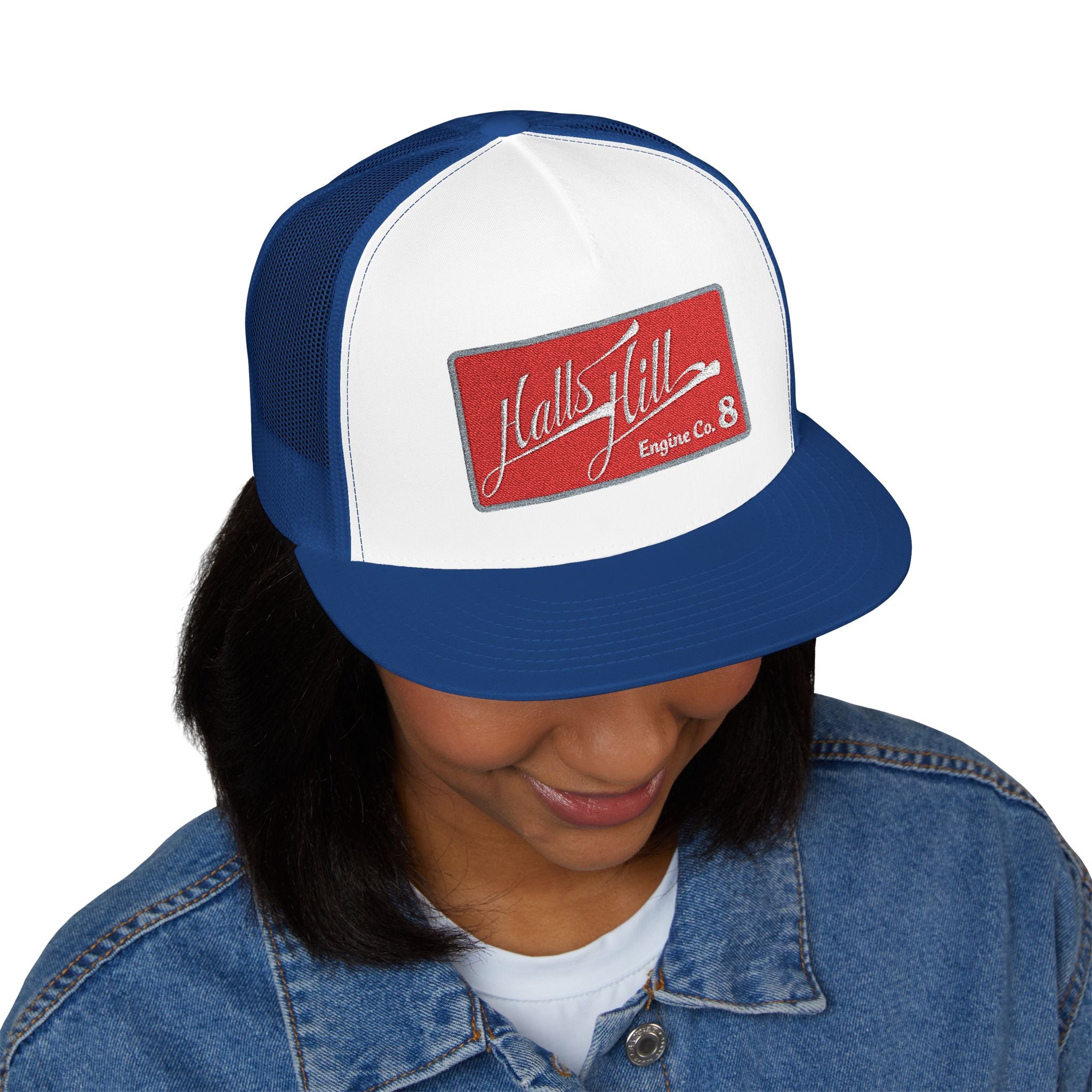 Arlington Halls Hill Engine 8 (requested different style hat) - 5 Panel Trucker Cap (Embroidery)