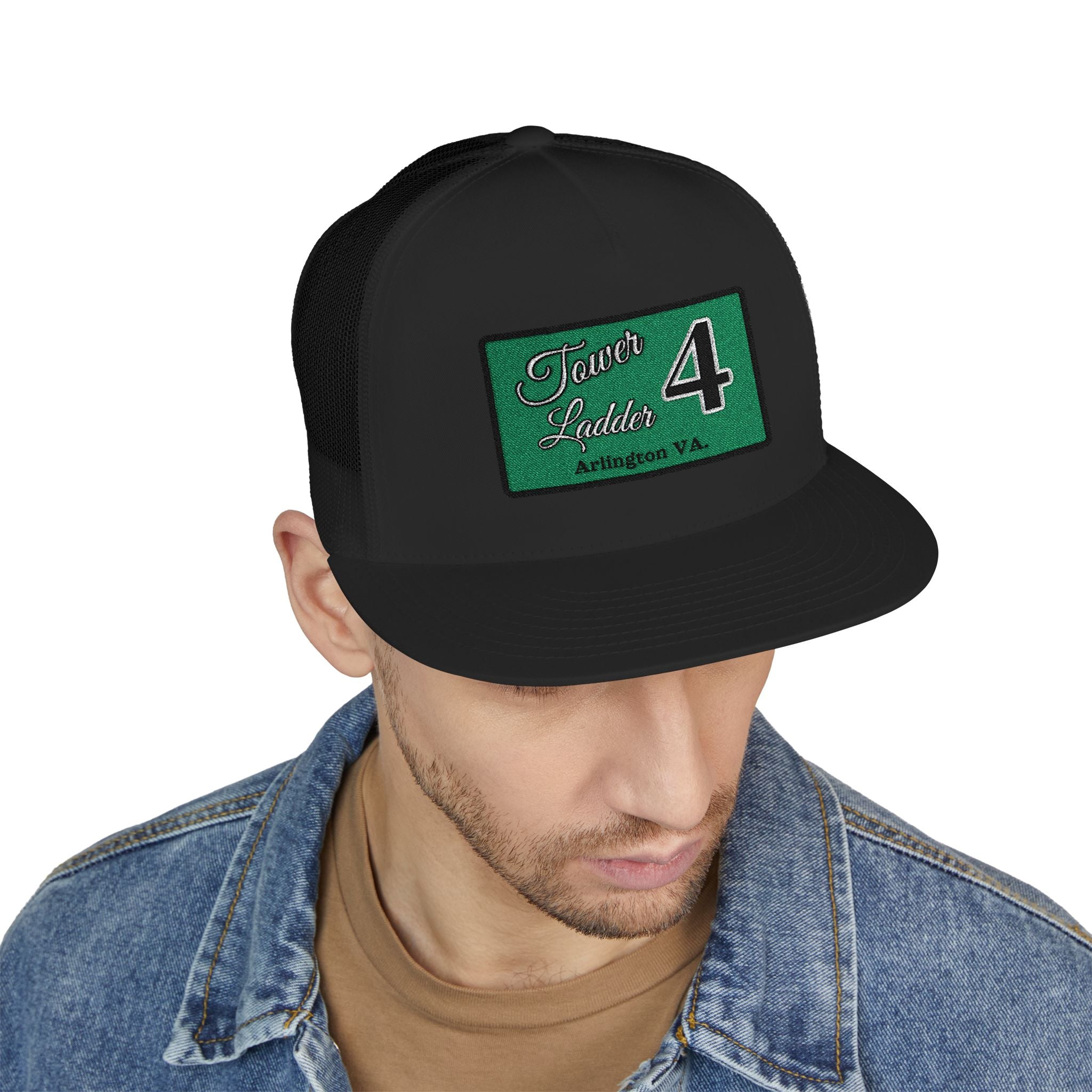 Arlington Tower Ladder 4 Black border - 5 Panel Trucker Cap (Embroidery)
