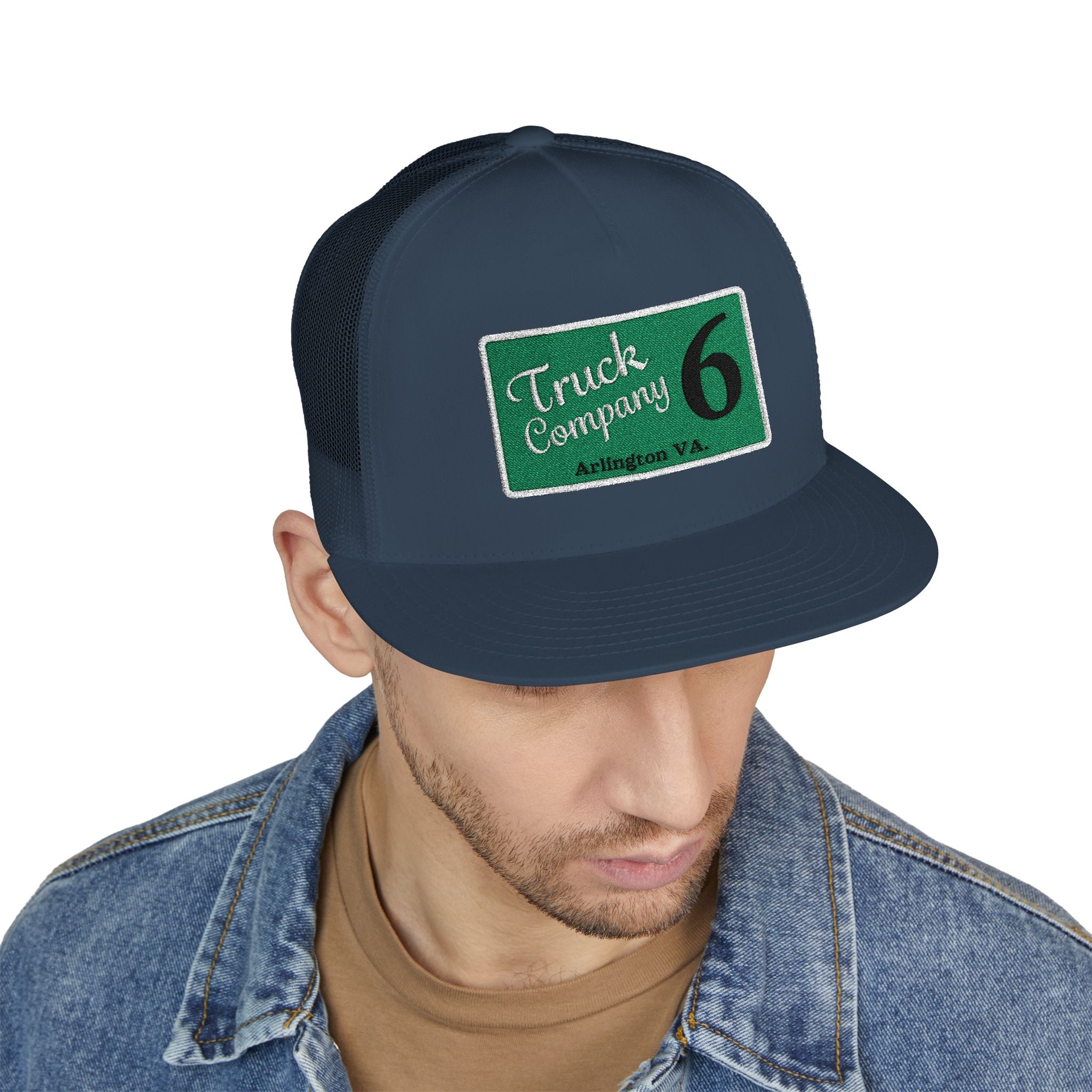 Arlington Truck Company 6 white border - 5 Panel Trucker Cap (Embroidery)