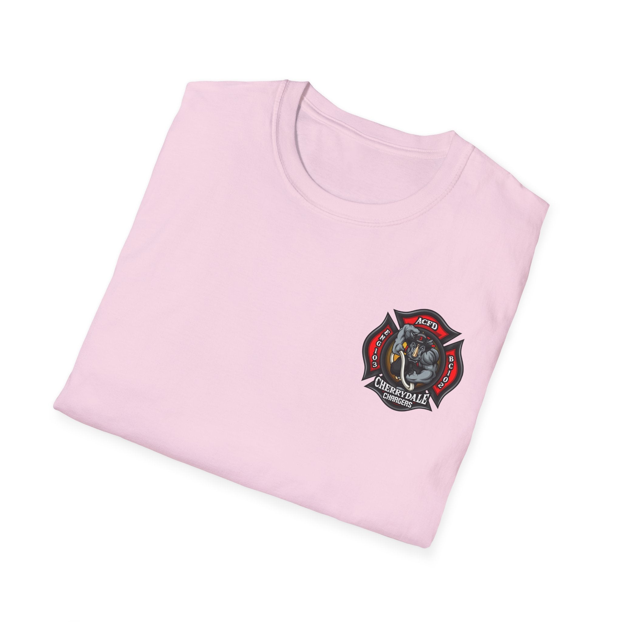 Station 3 Rhino Logo Firefighter Back - Gildan Soft Cotton Softstyle T-Shirt