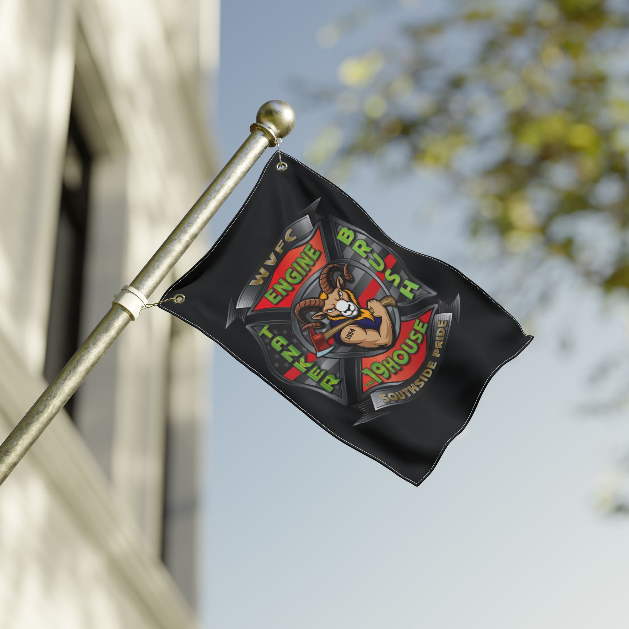 WVFC Goat Logo 2 Vertical - Black Double Sided Flag