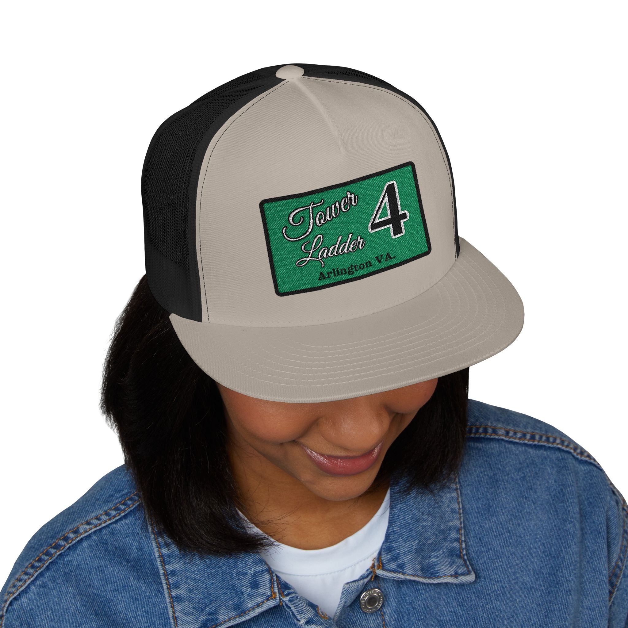 Arlington Tower Ladder 4 Black border - 5 Panel Trucker Cap (Embroidery)