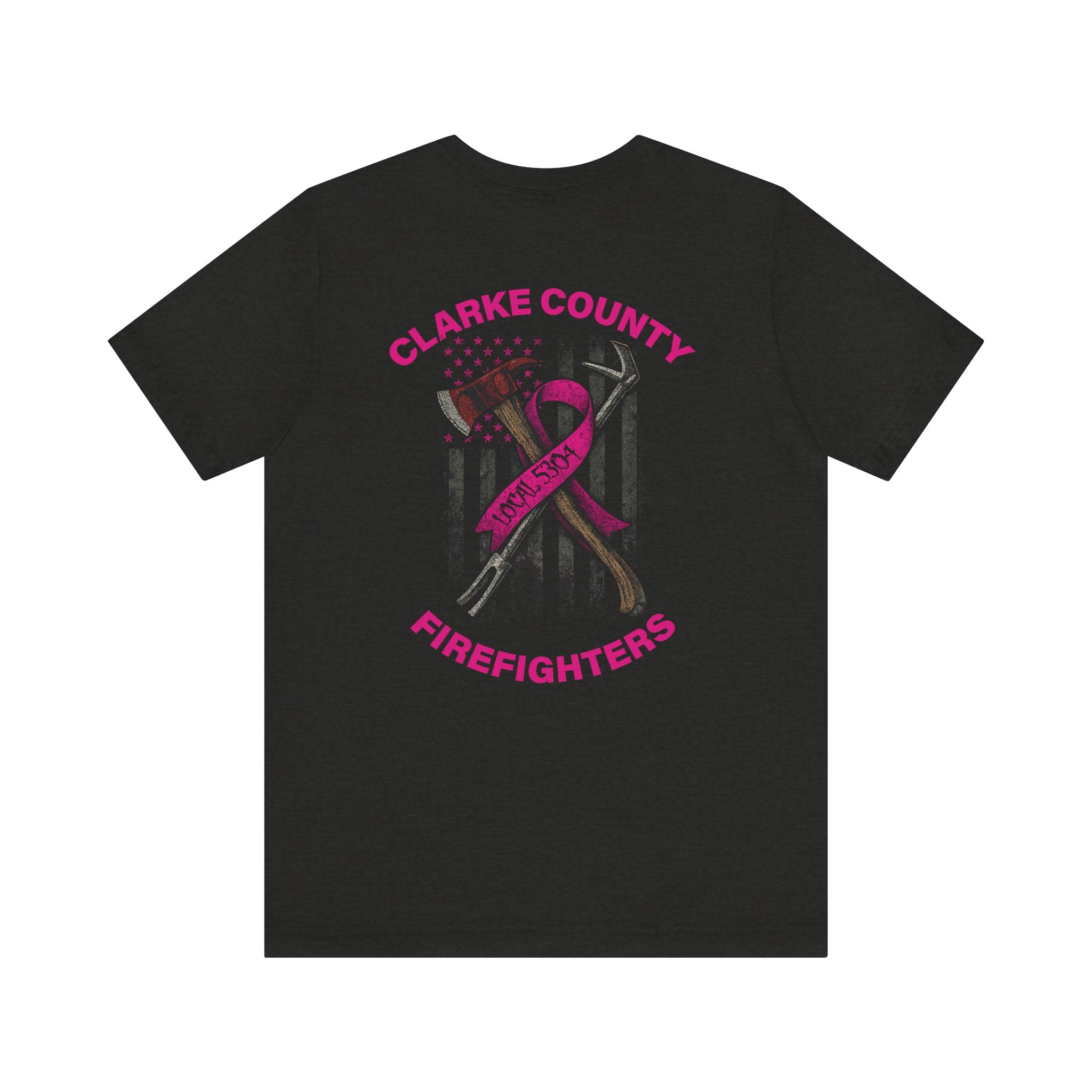 Clarke County Fire Breast Cancer Dark Shirt (Portion of Proceeds go to Local 5304) - Bella+Canvas Soft Jersey Cotton Unisex Tee
