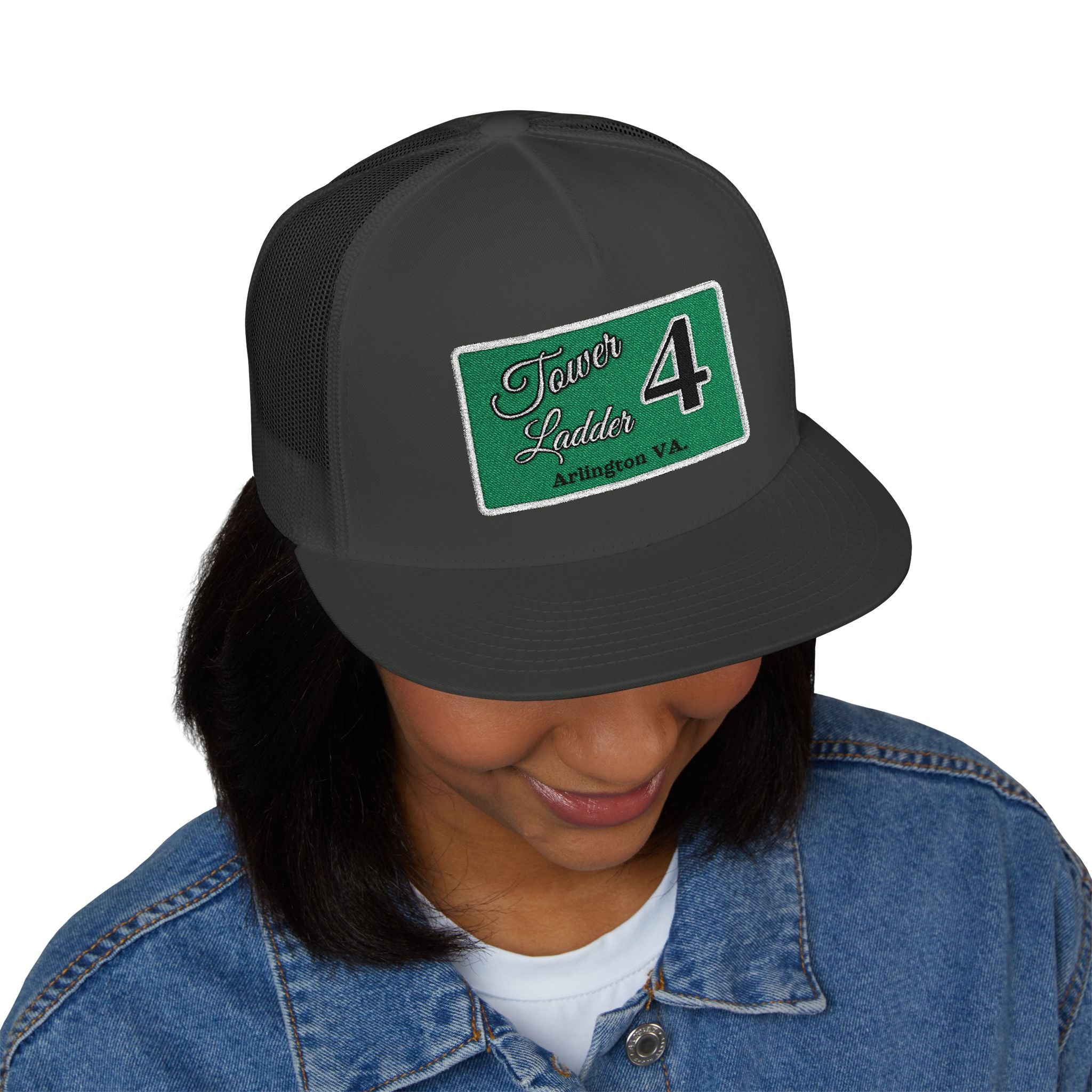 Arlington Tower Ladder 4 white border - 5 Panel Trucker Cap (Embroidery)