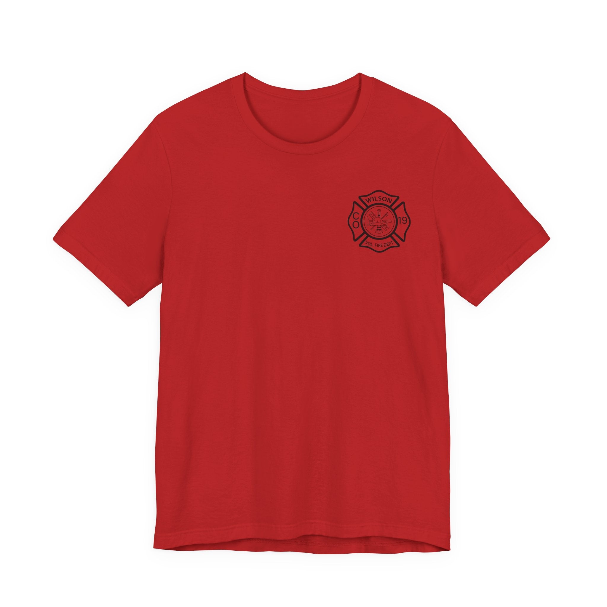 WVFC FD logo black Red back  - Unisex Jersey Short Sleeve Tee