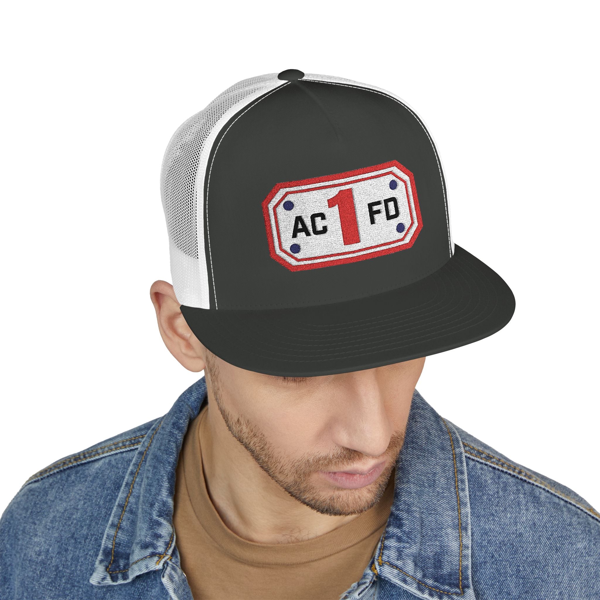 Arlington Engine 1 (requested different style hat) - 5 Panel Trucker Cap (Embroidery)